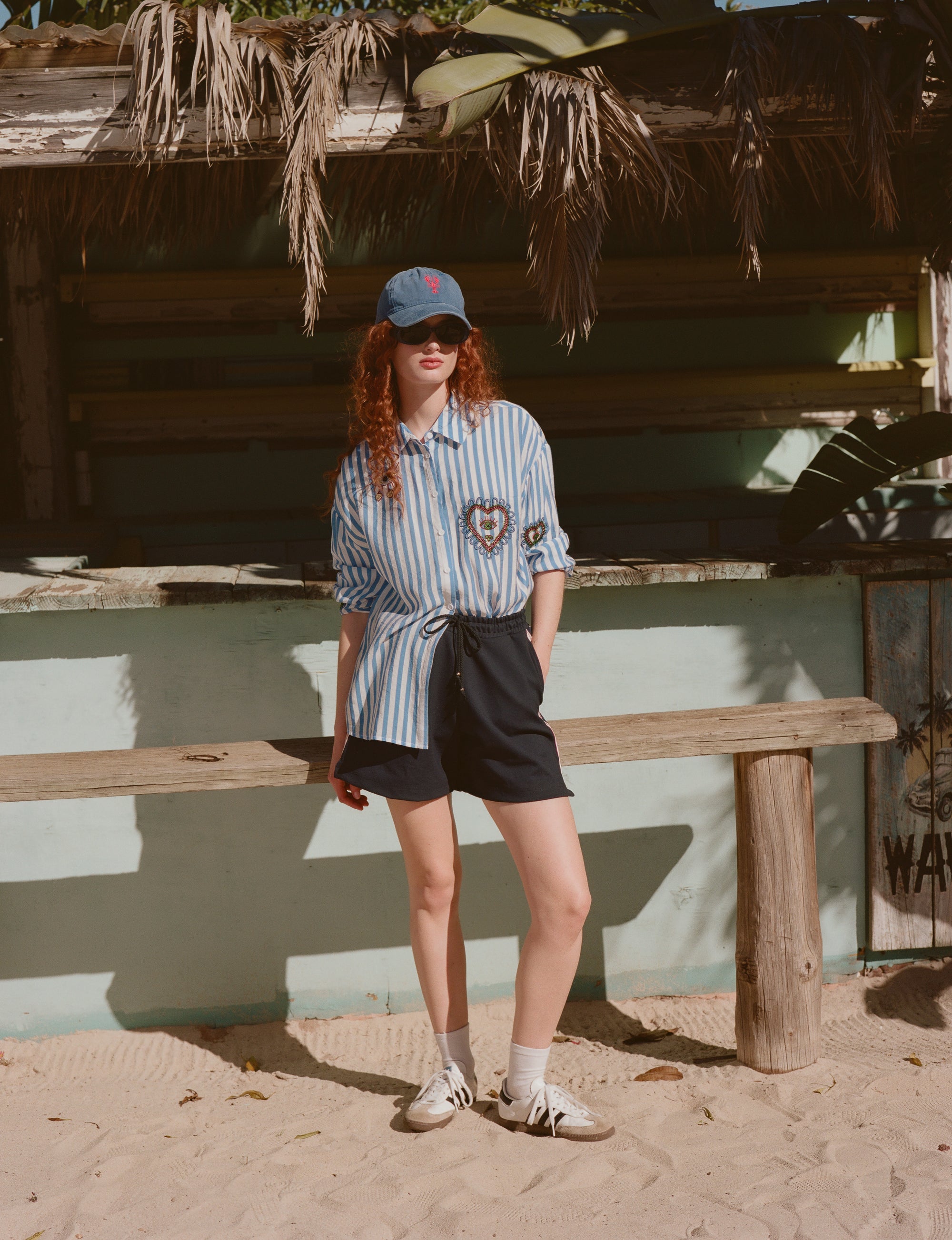 Beaded Shirt in Blue Stripe