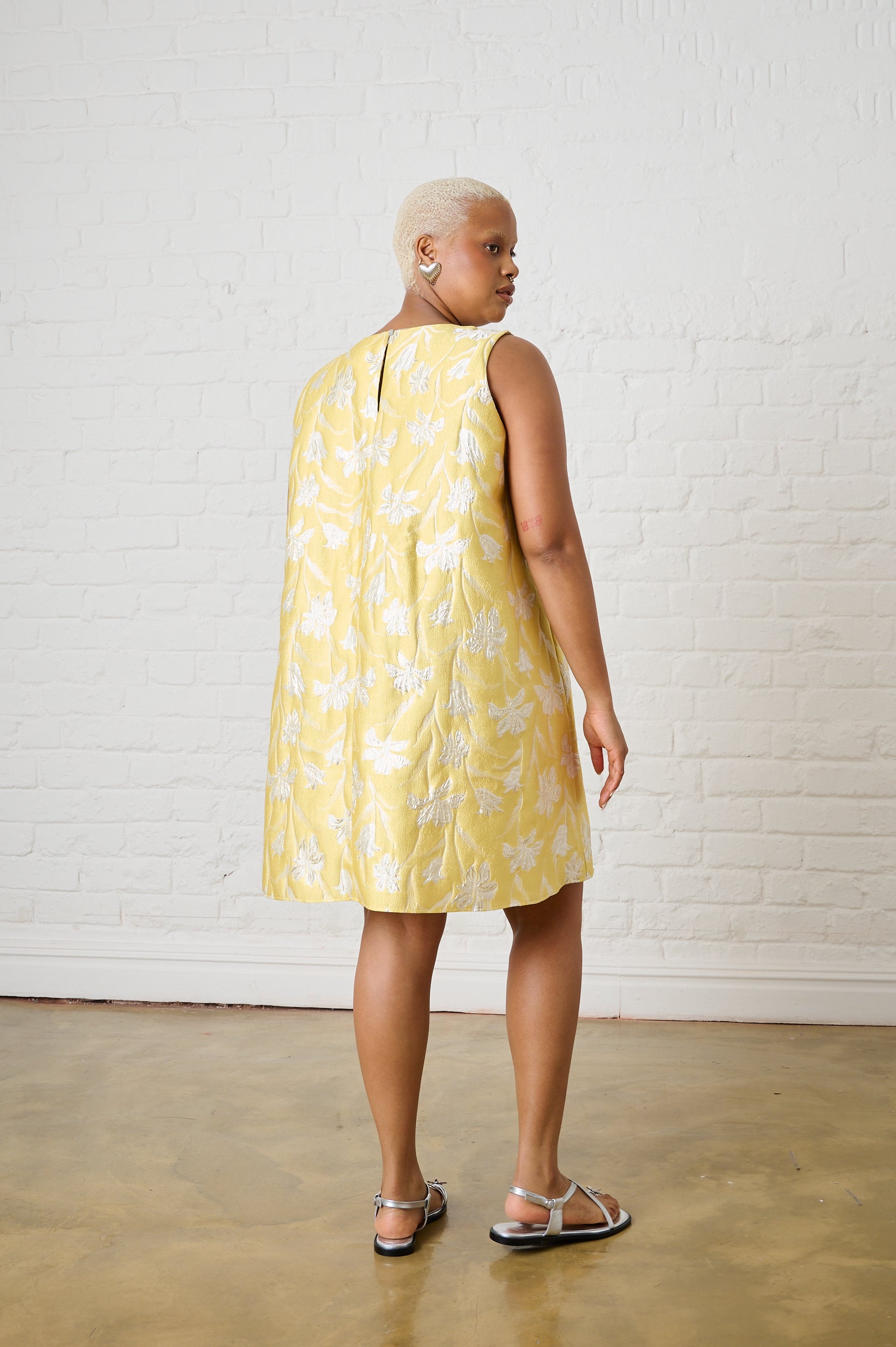 Yellow Brocade Swing Dress