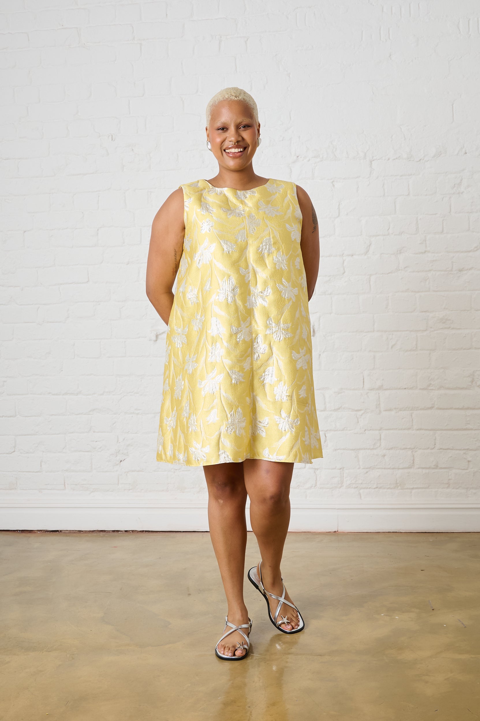 Yellow Brocade Swing Dress