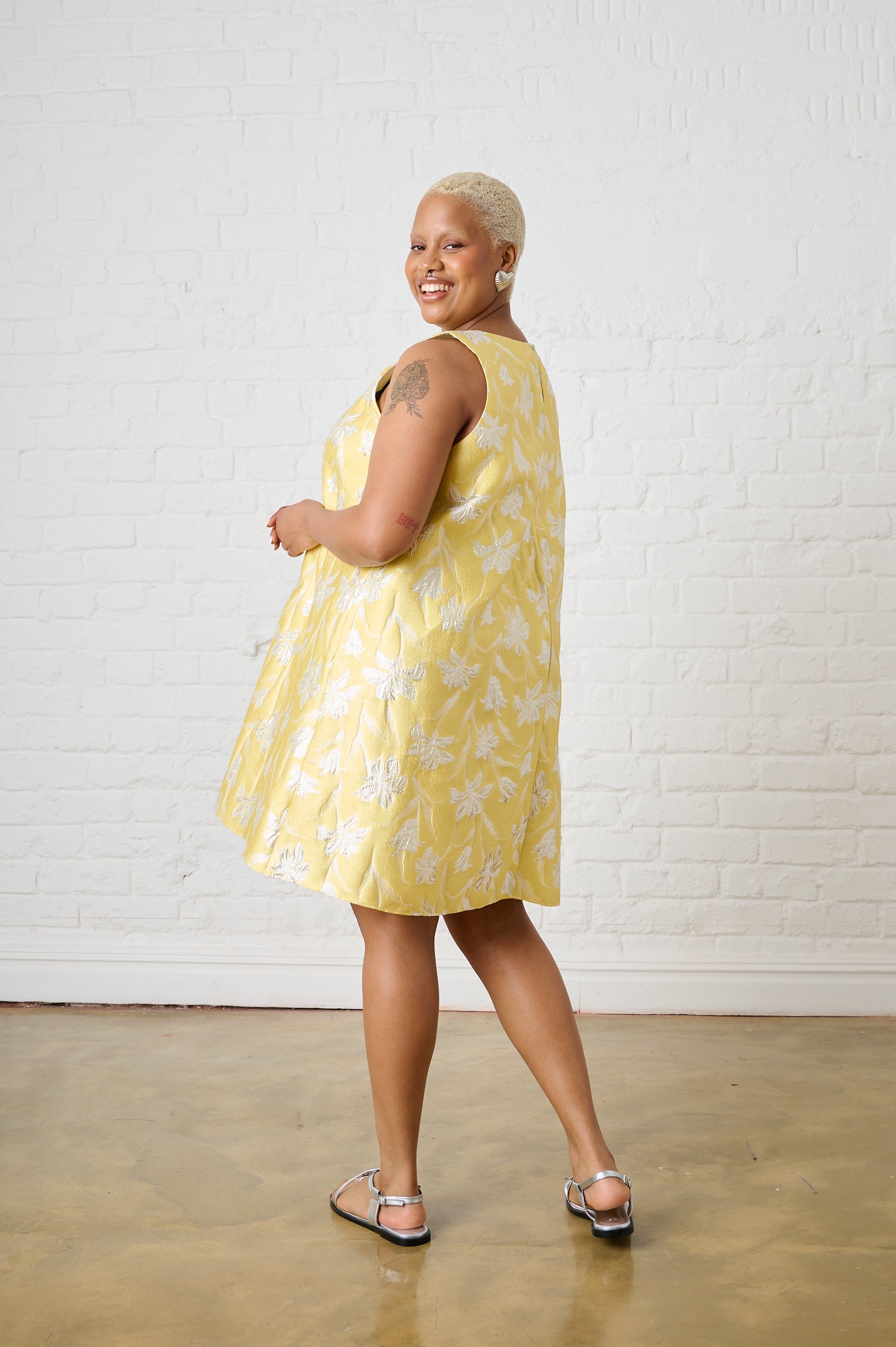 Yellow Brocade Swing Dress