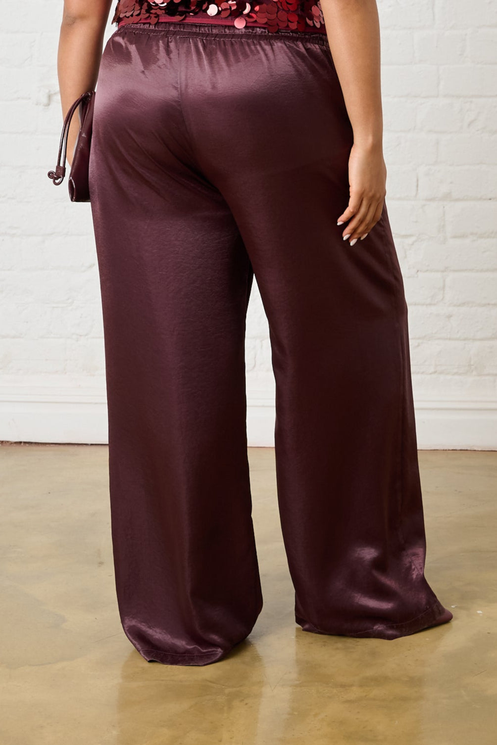 Satin Pull on Pant in Burgundy