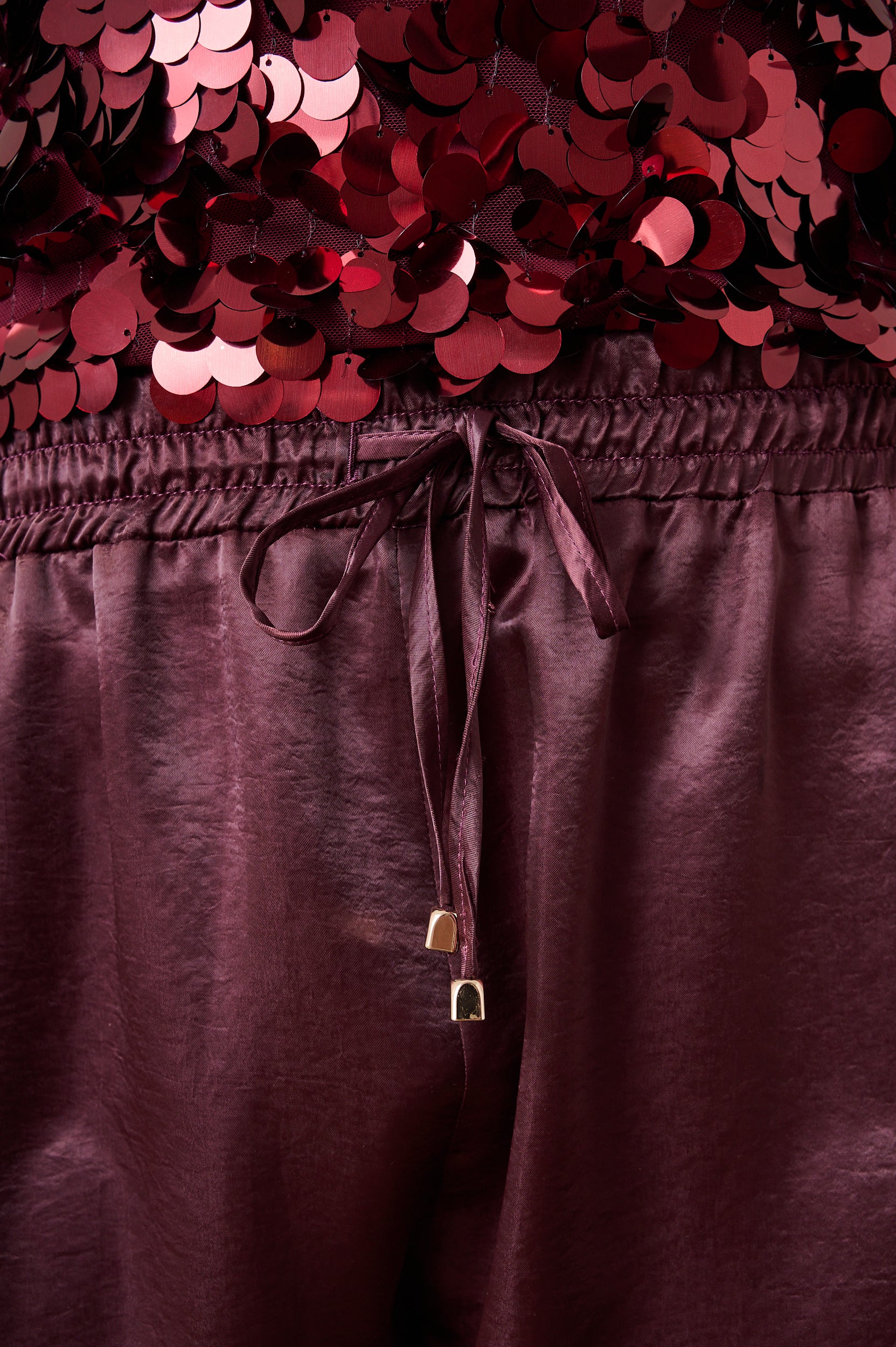 Satin Pull on Pant in Burgundy