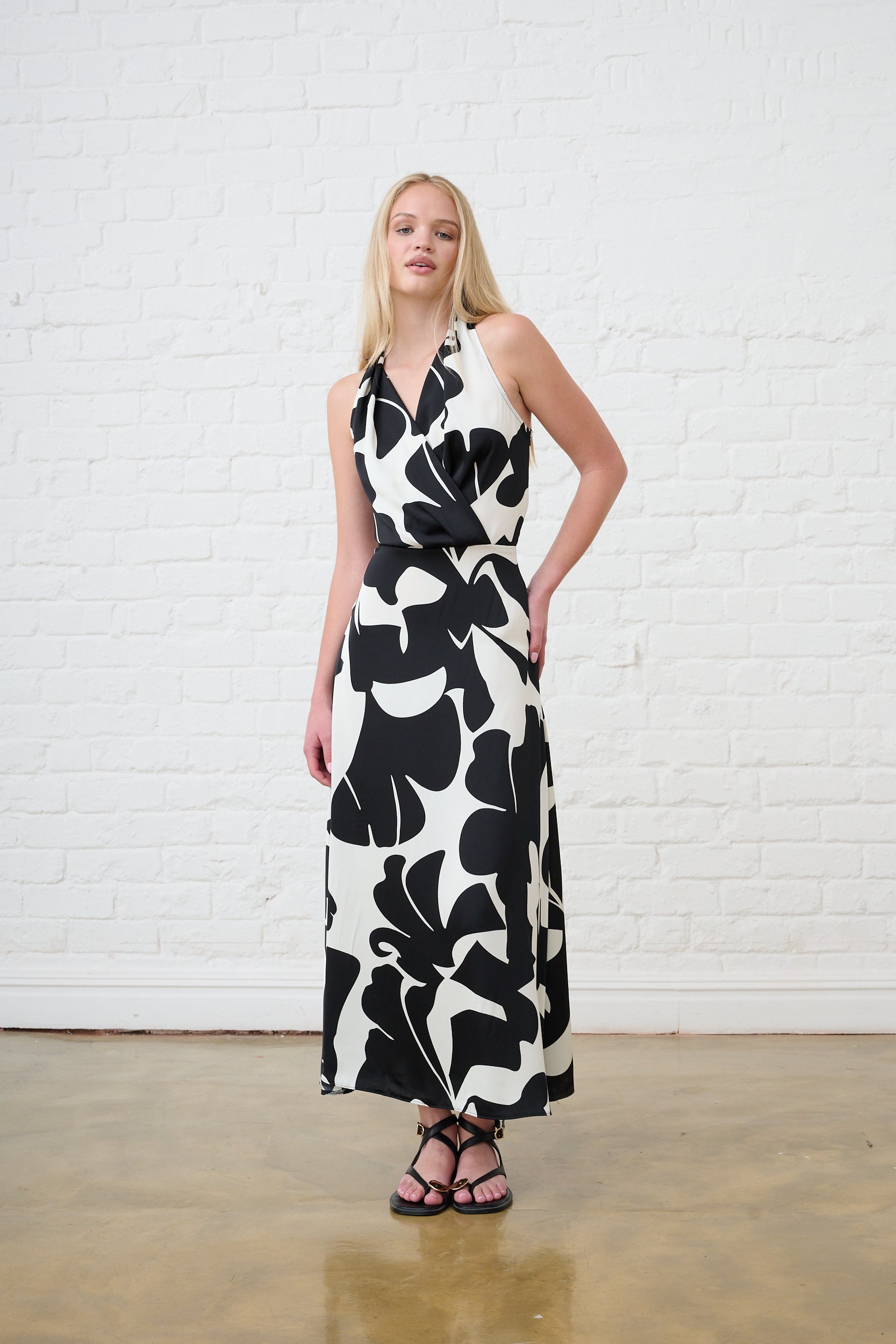 Dark Tropics Satin Halter Dress