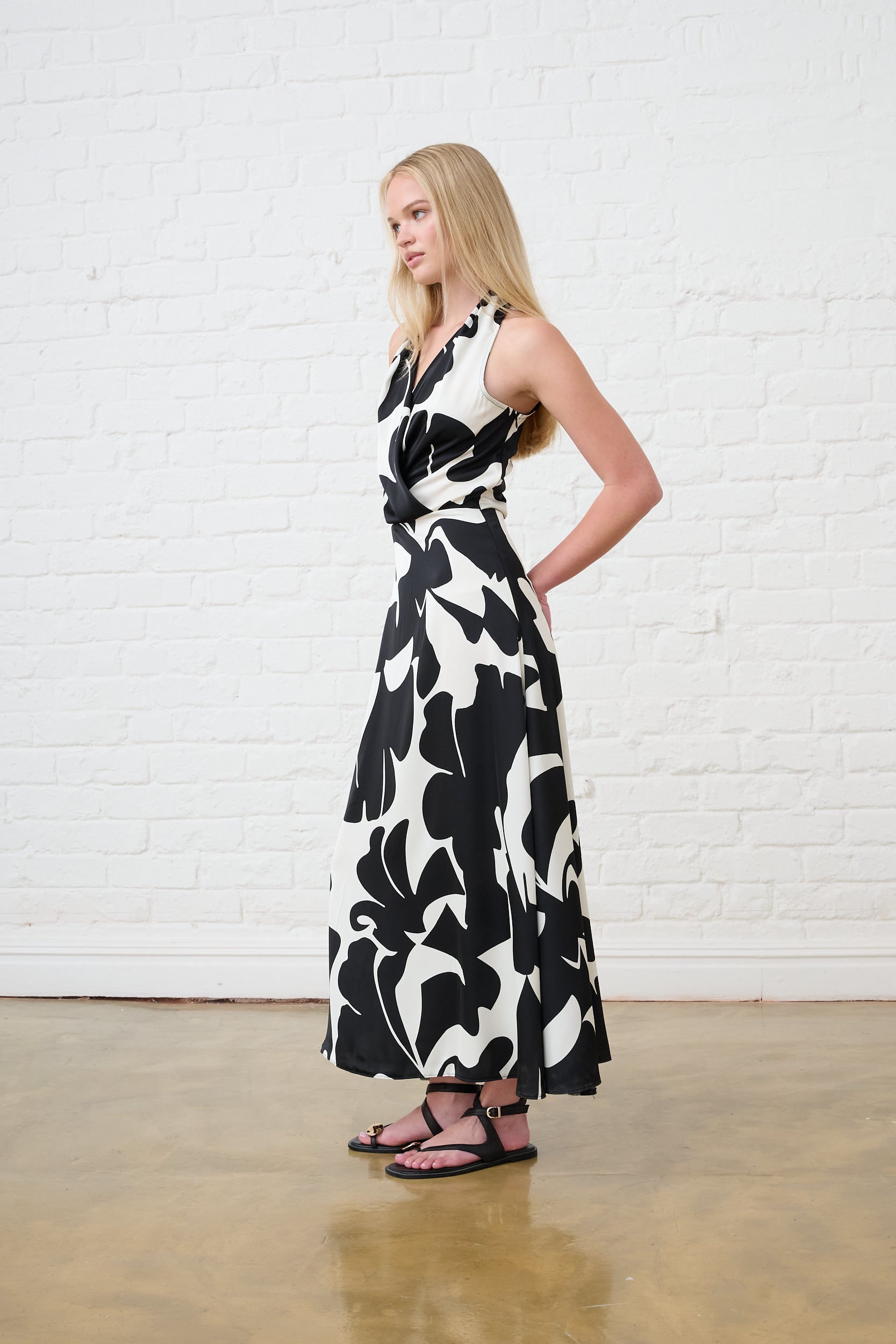 Dark Tropics Satin Halter Dress