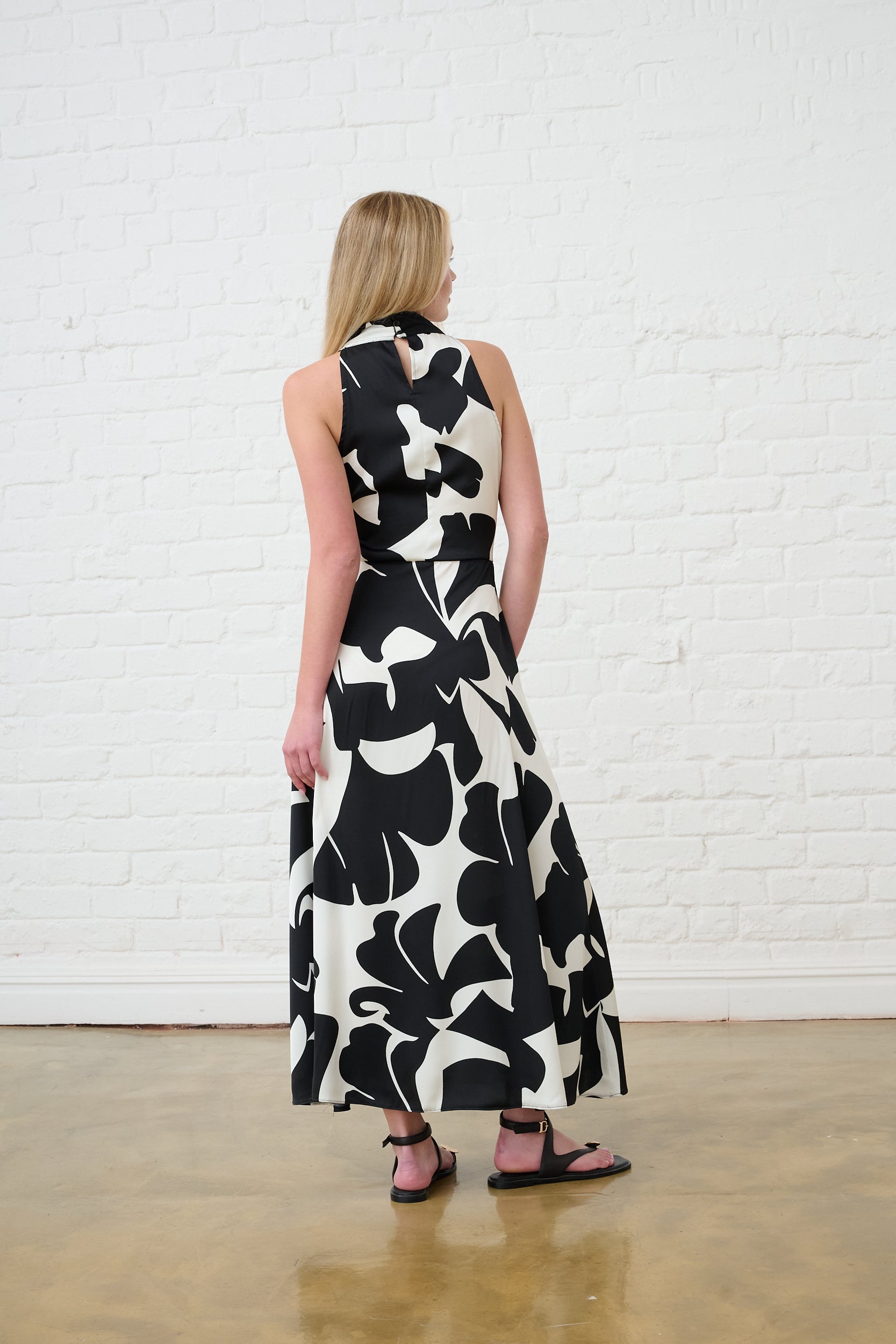 Dark Tropics Satin Halter Dress