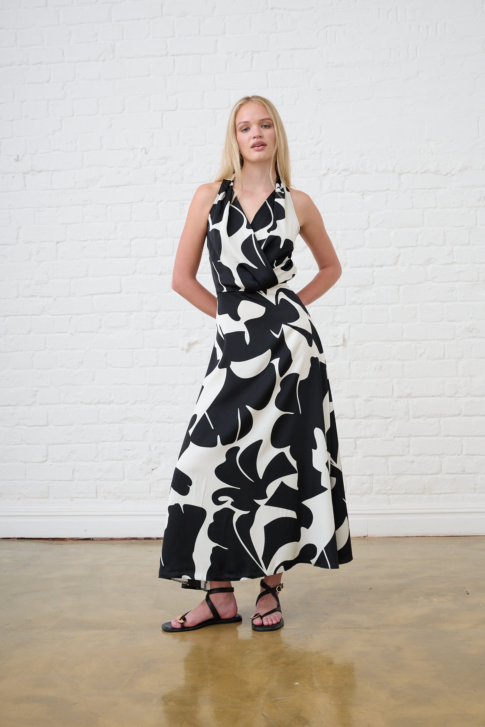 Dark Tropics Satin Halter Dress