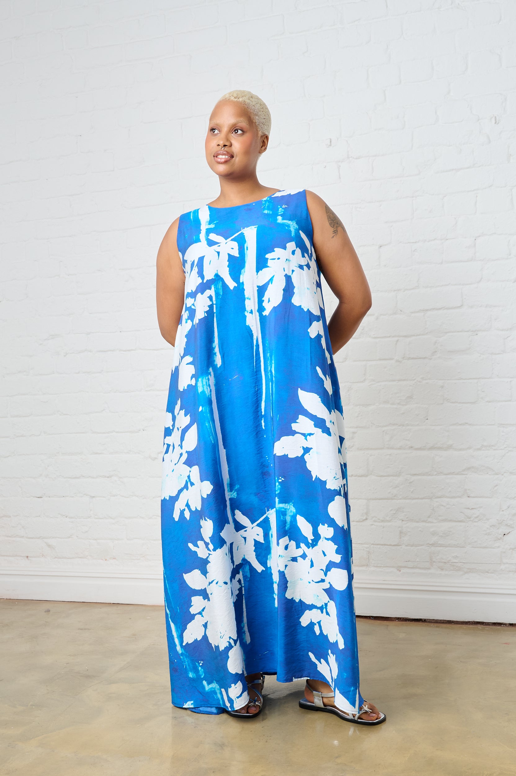 Holiday Maxi Dress with Floral Stencil Print