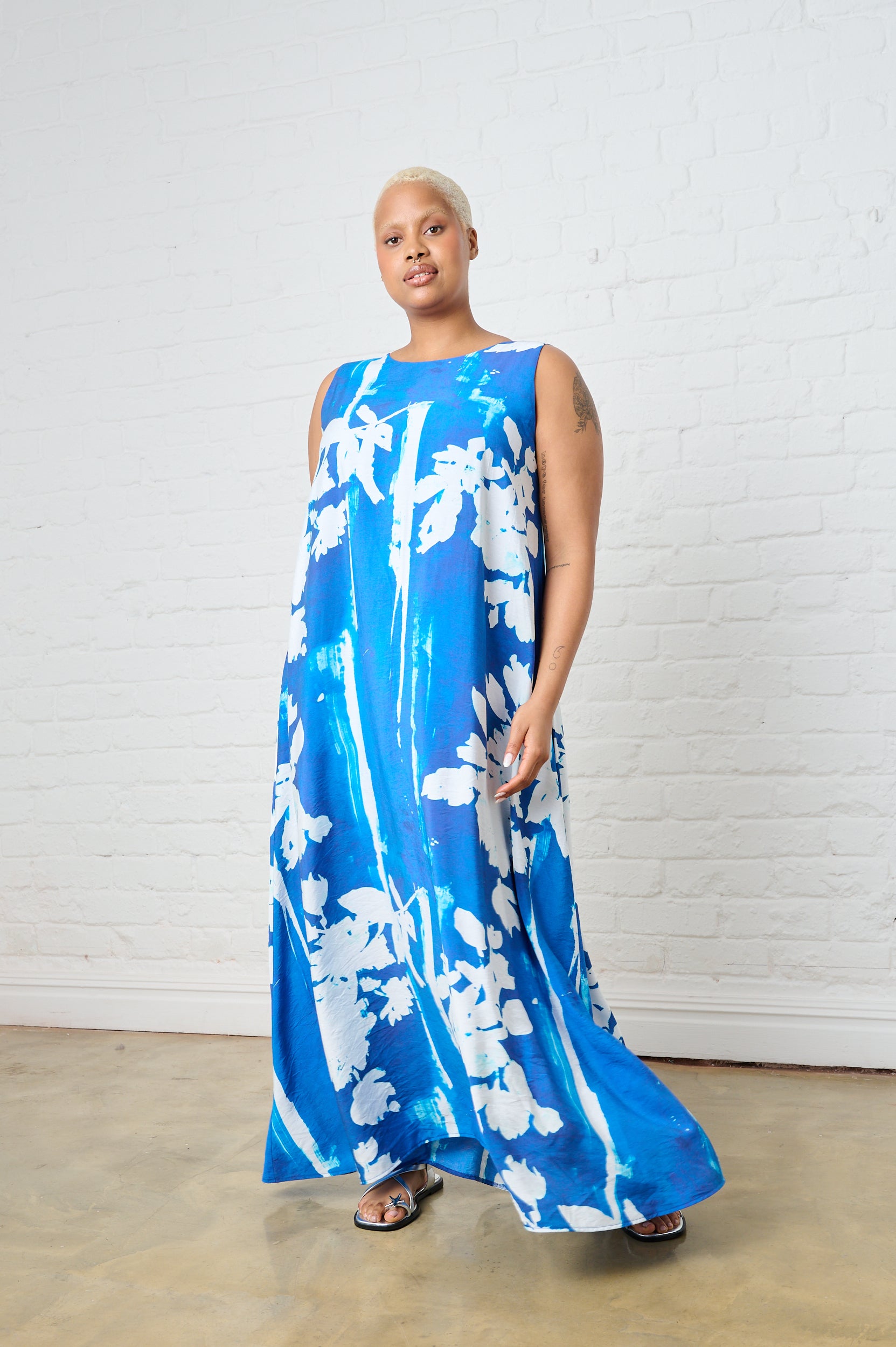 Holiday Maxi Dress with Floral Stencil Print