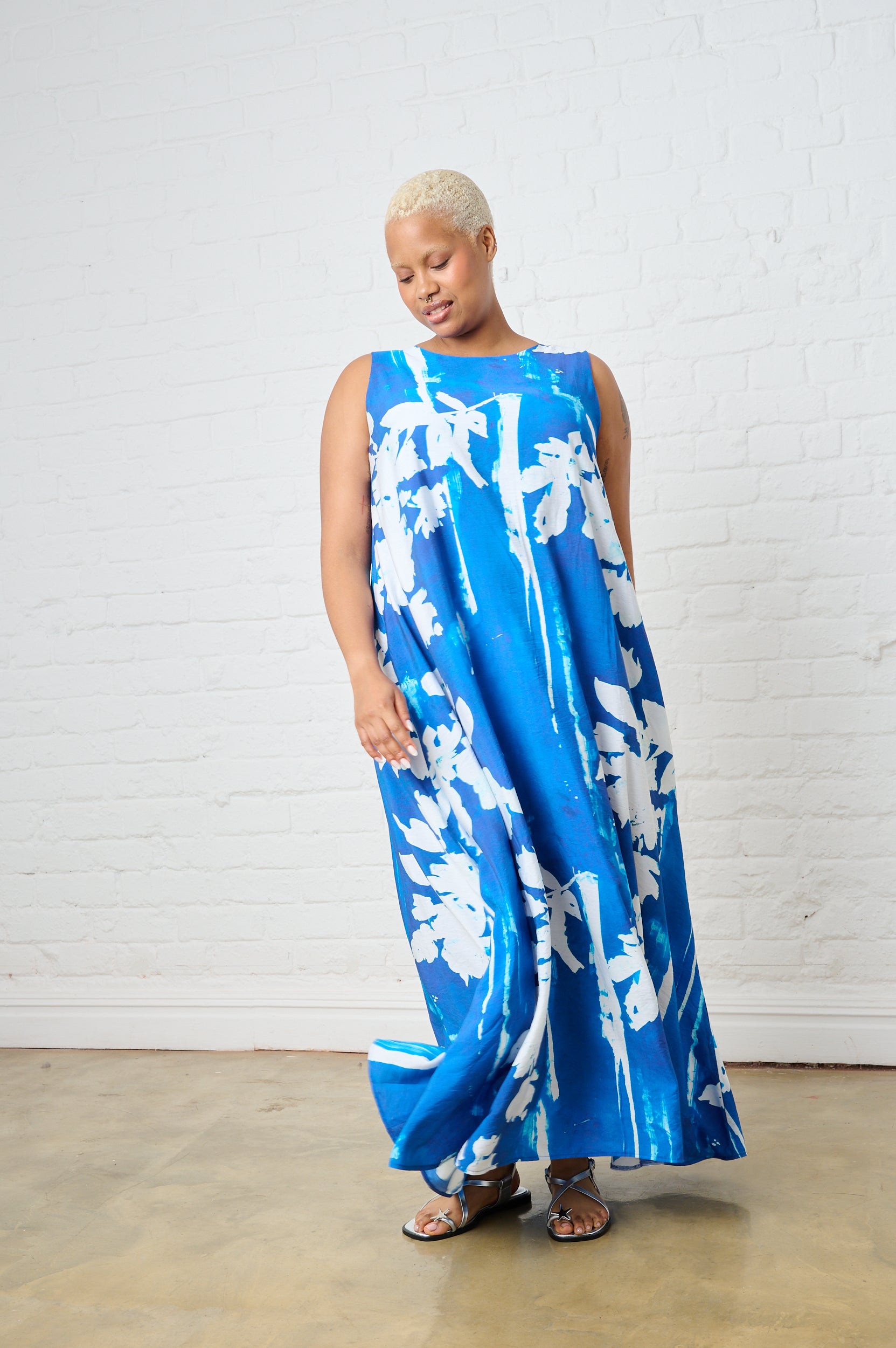 Holiday Maxi Dress with Floral Stencil Print