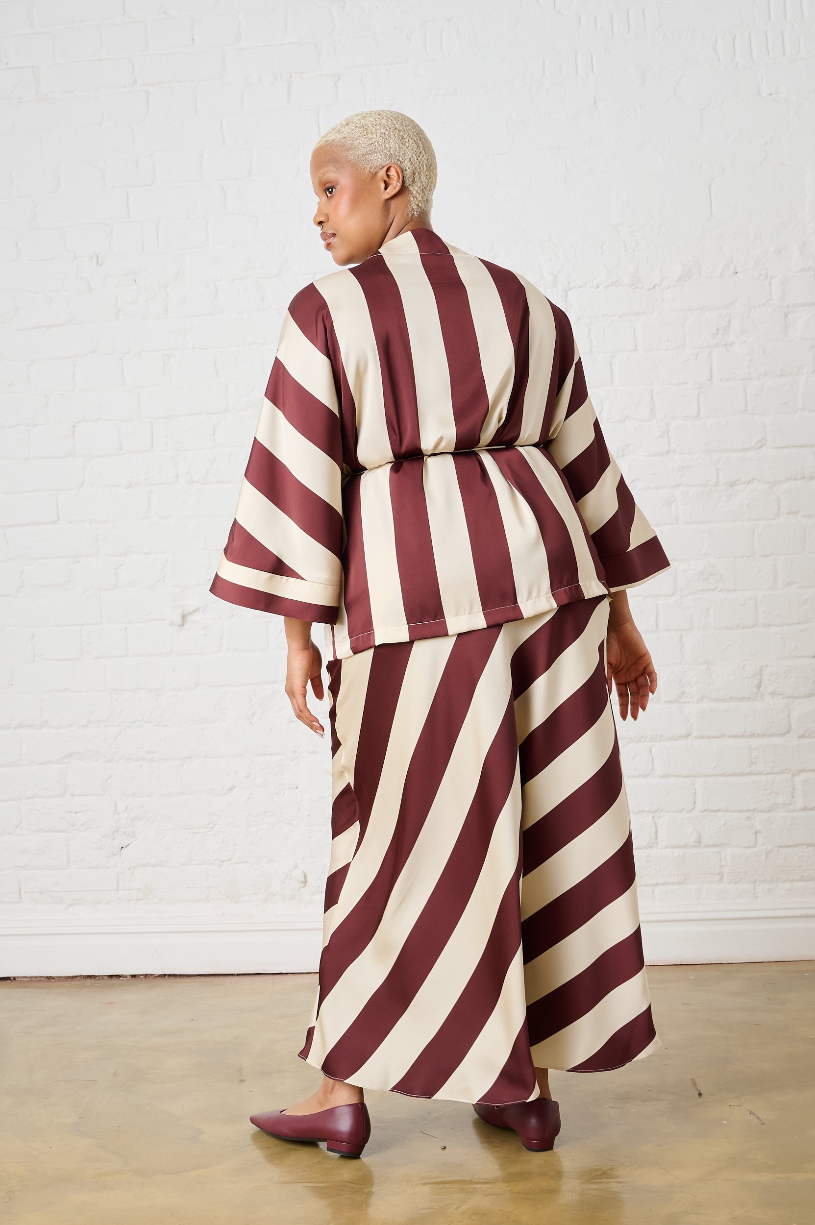 Satin Kimono in Burgundy Stripe