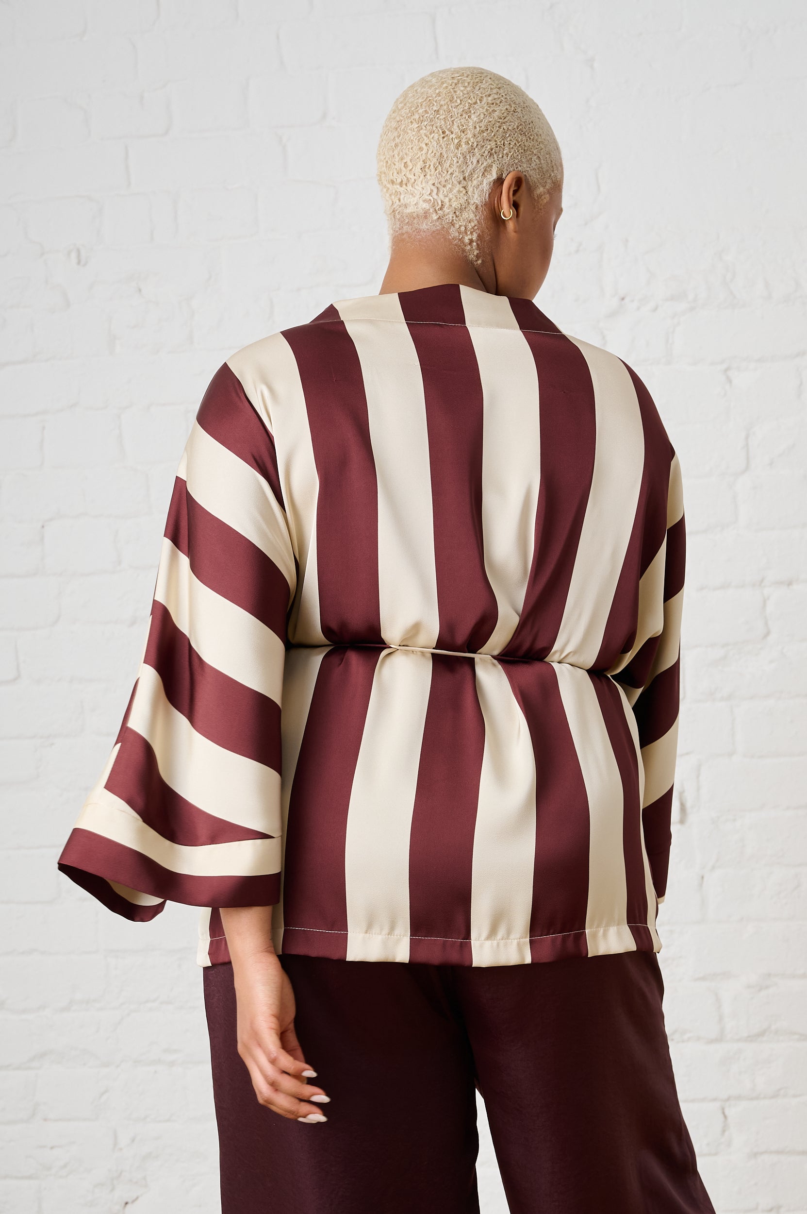 Satin Kimono in Burgundy Stripe