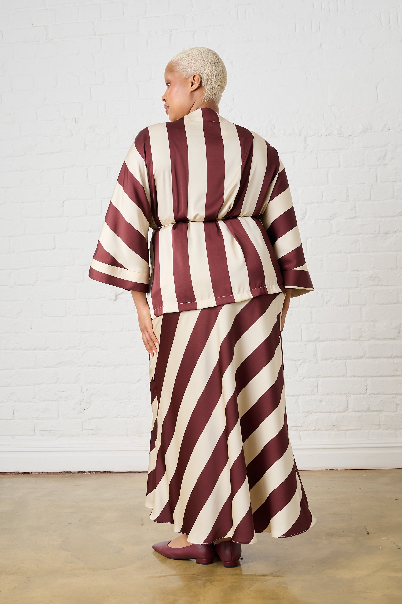 Satin Kimono in Burgundy Stripe
