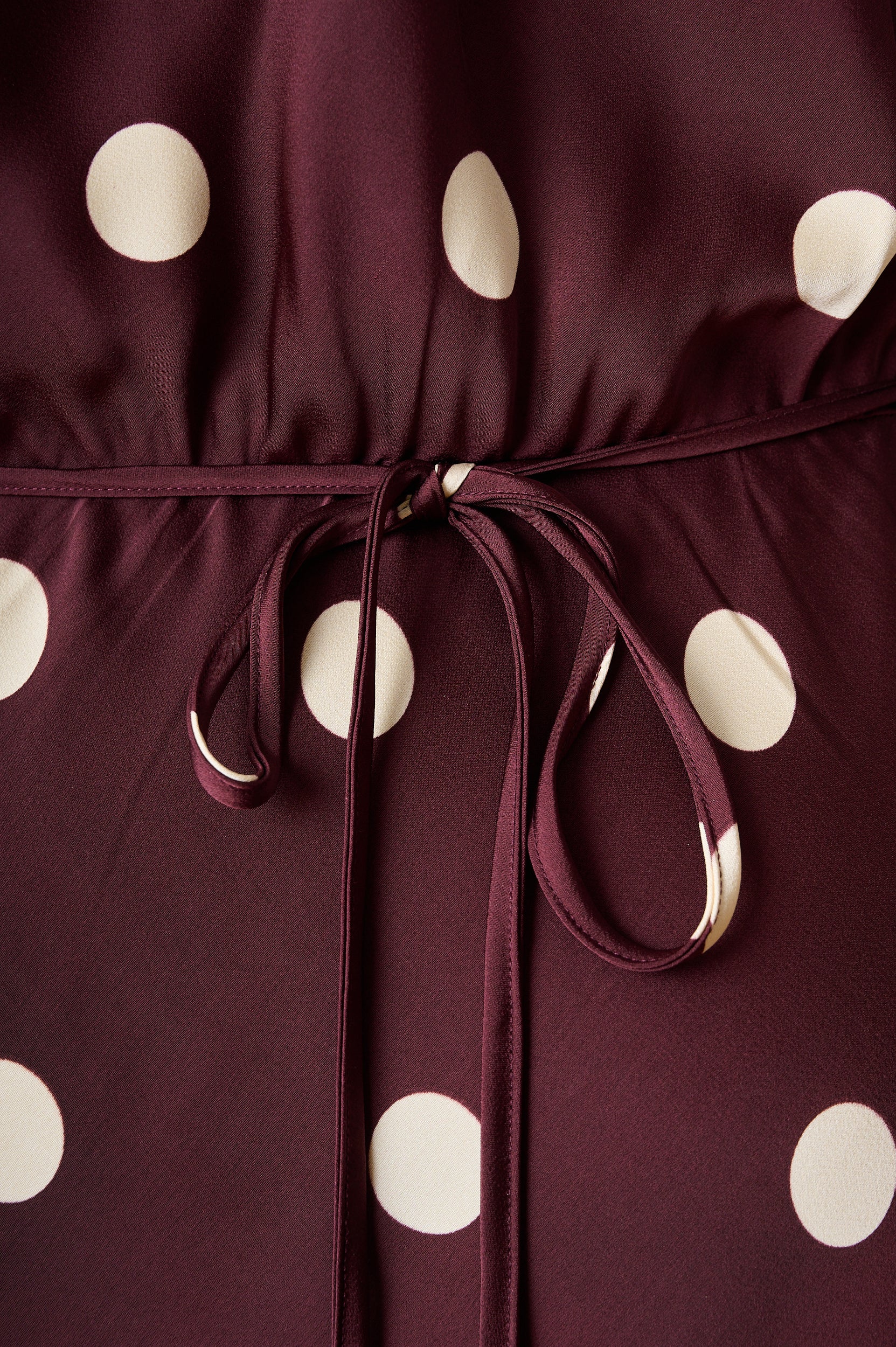 Burgundy Spot Satin Maxi Dress with Sleeve