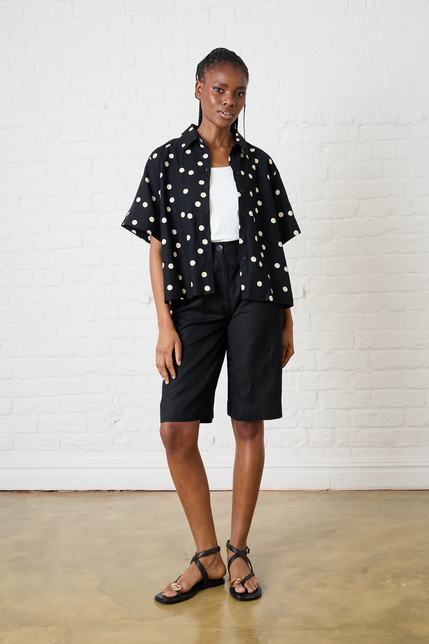 Tencel Twill Boxy Shirt in Black Spot
