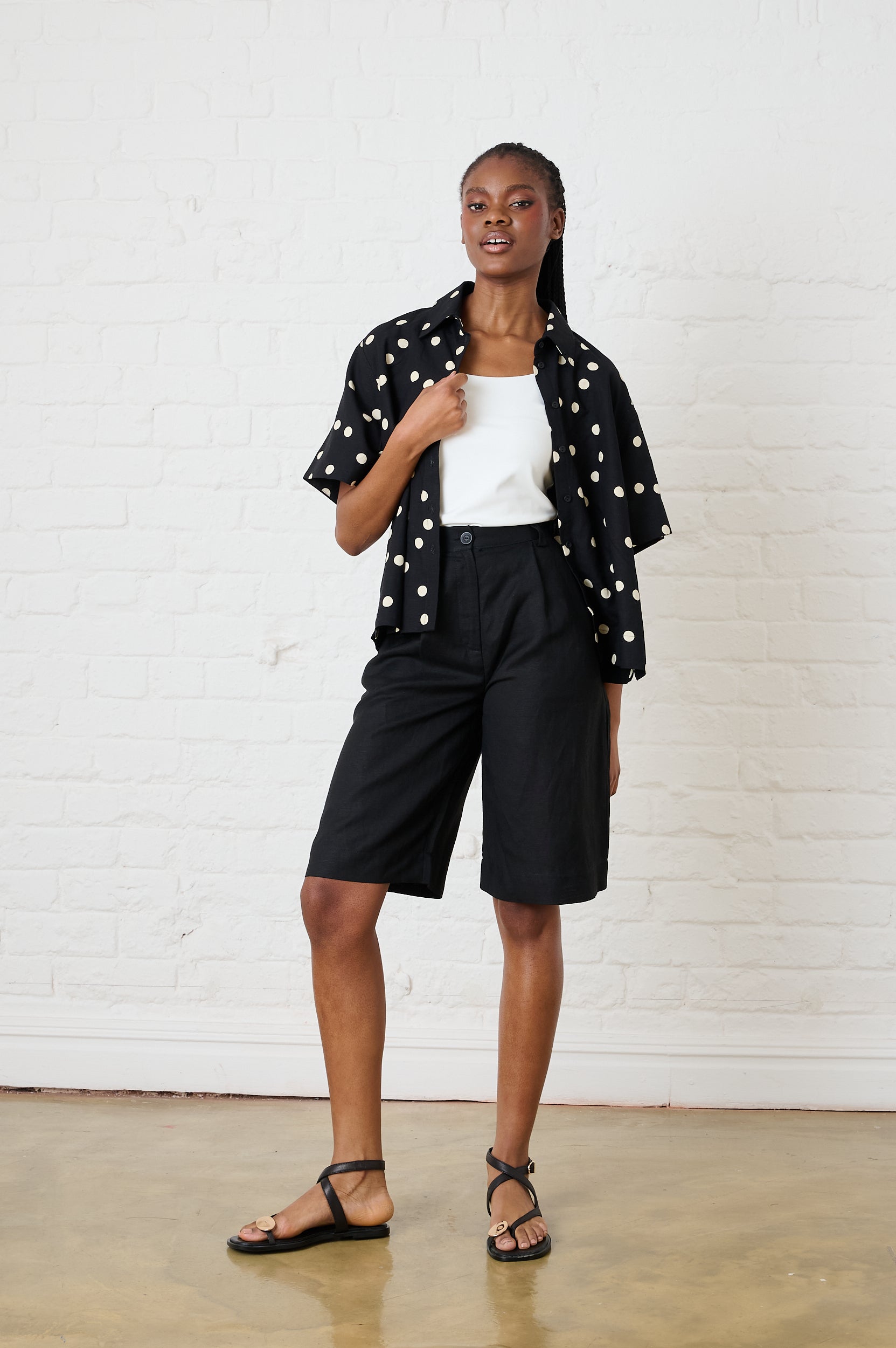 Tencel Twill Boxy Shirt in Black Spot