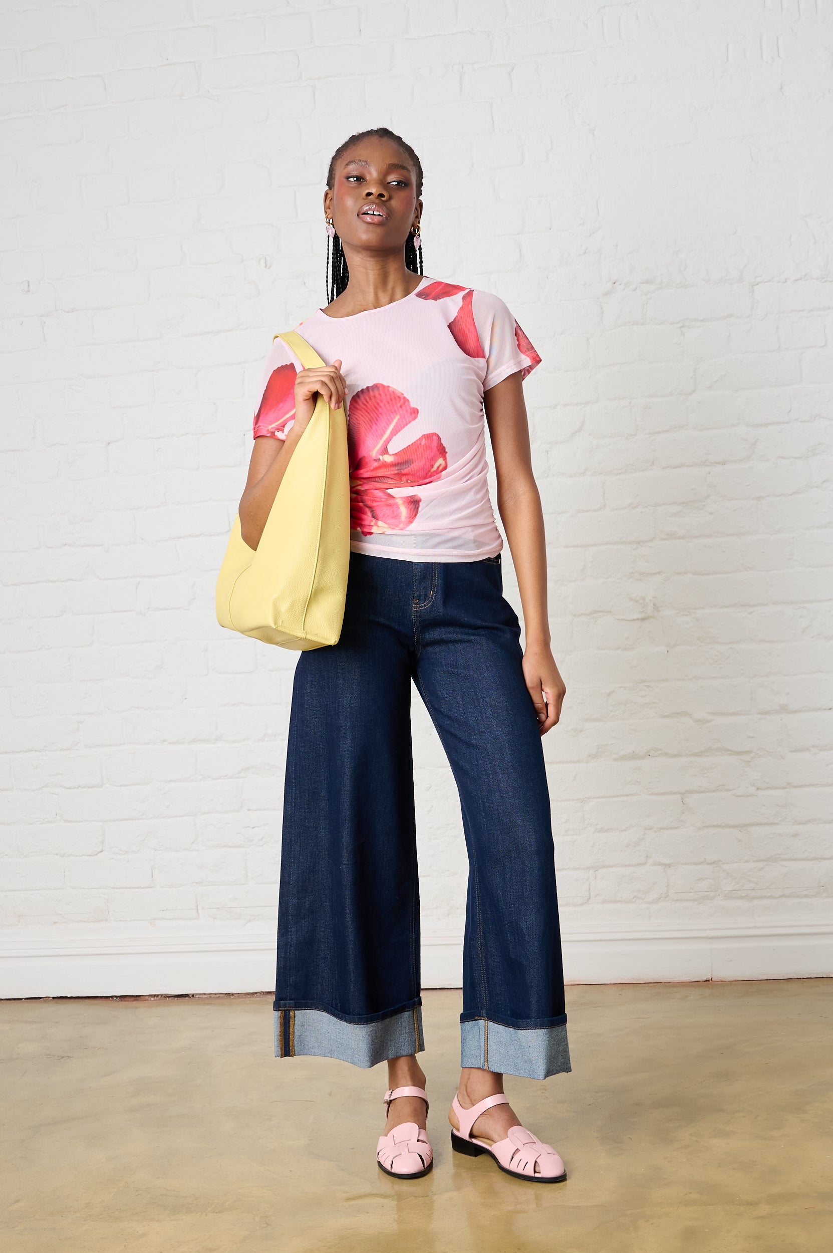 Ruched Mesh Top in Floral