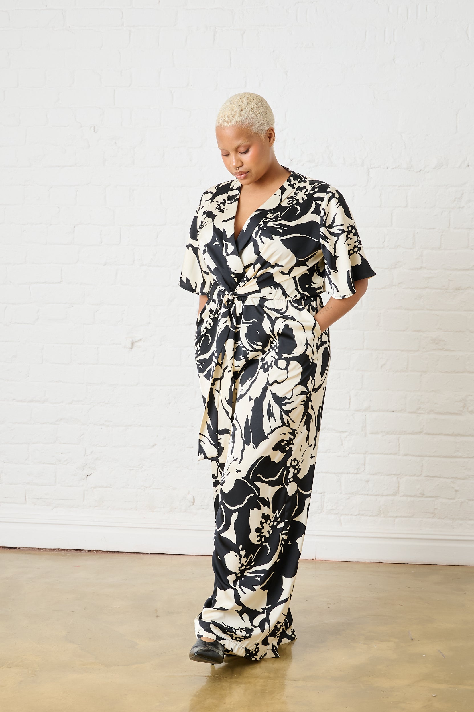 Monochrome Bloom Jumpsuit