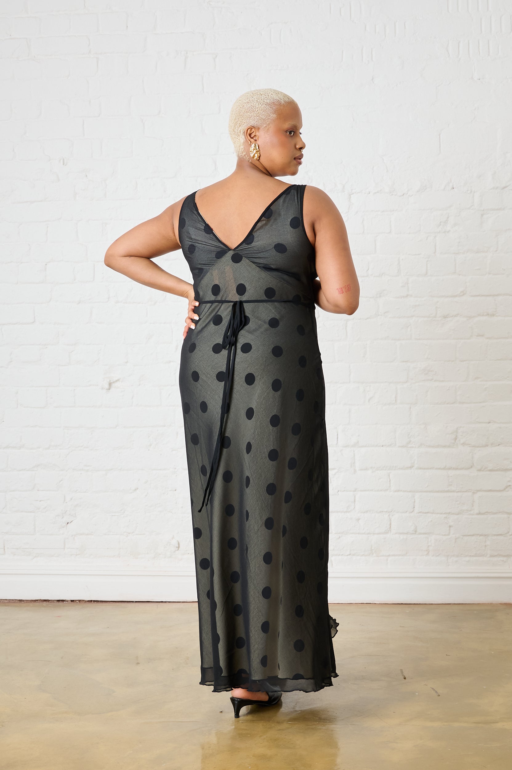 Sheer Overlay Spot Bias Maxi Dress