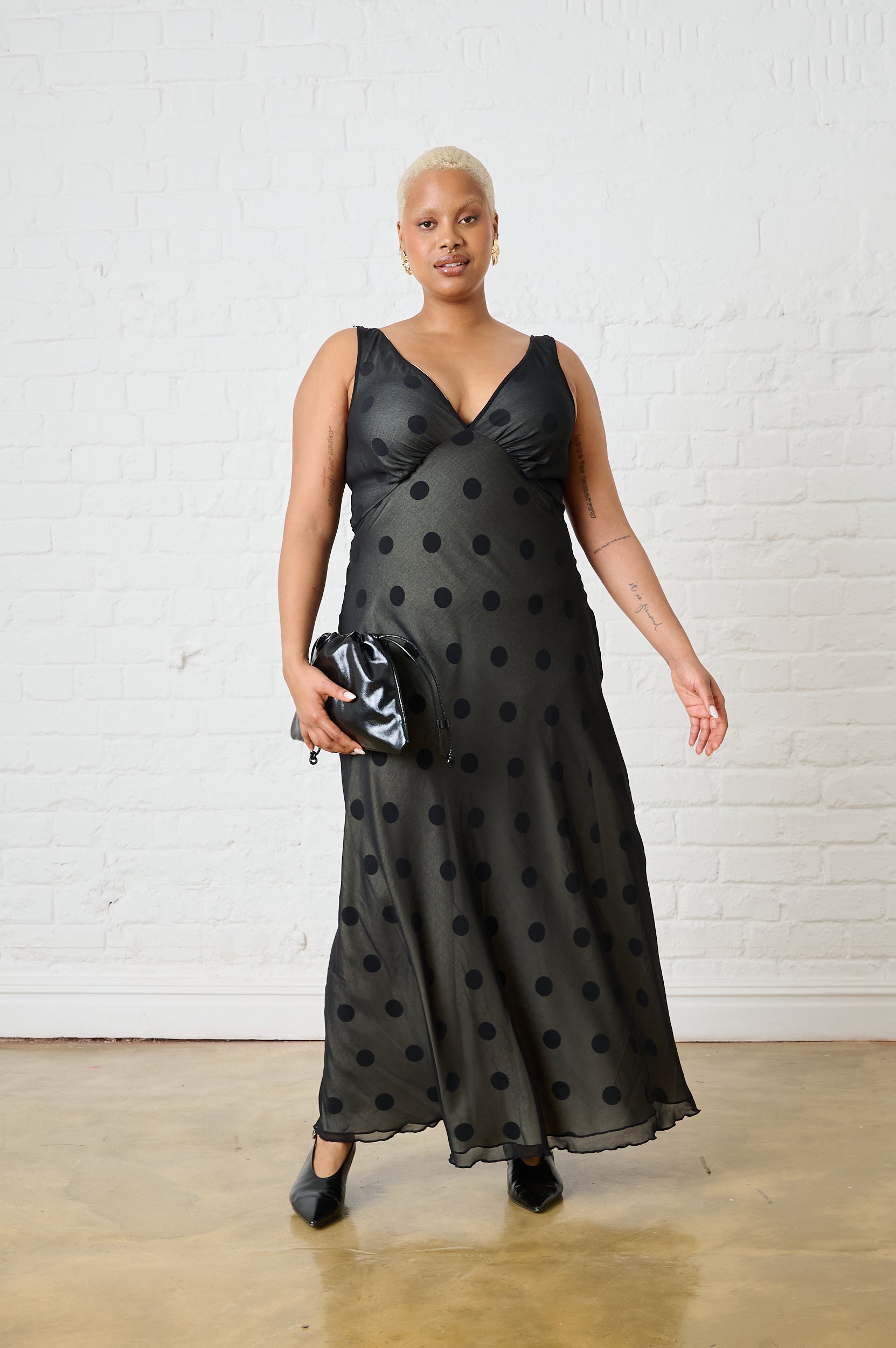 Sheer Overlay Spot Bias Maxi Dress
