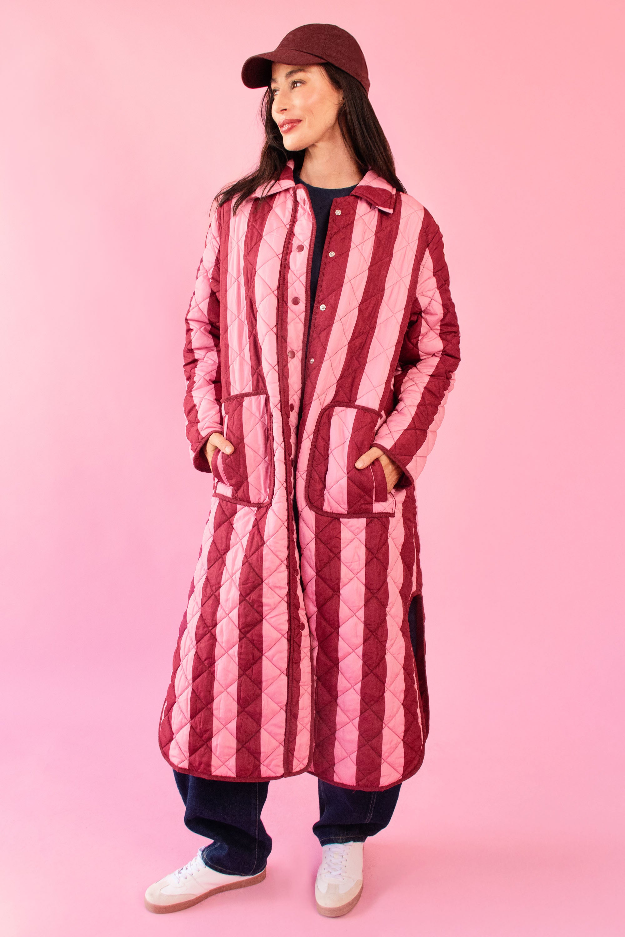 The Maxi Puffer in Burgundy Stripe