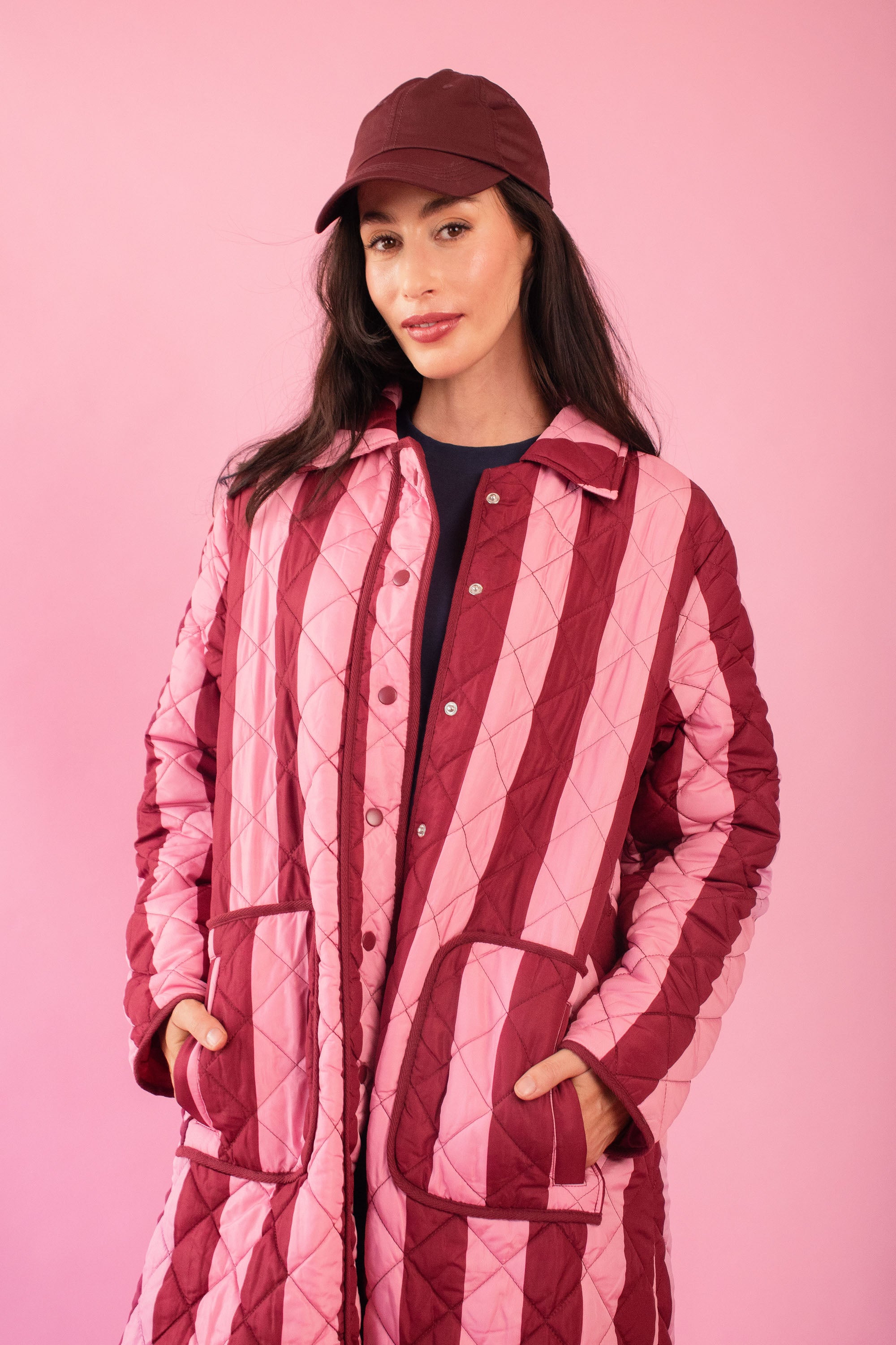 The Maxi Puffer in Burgundy Stripe
