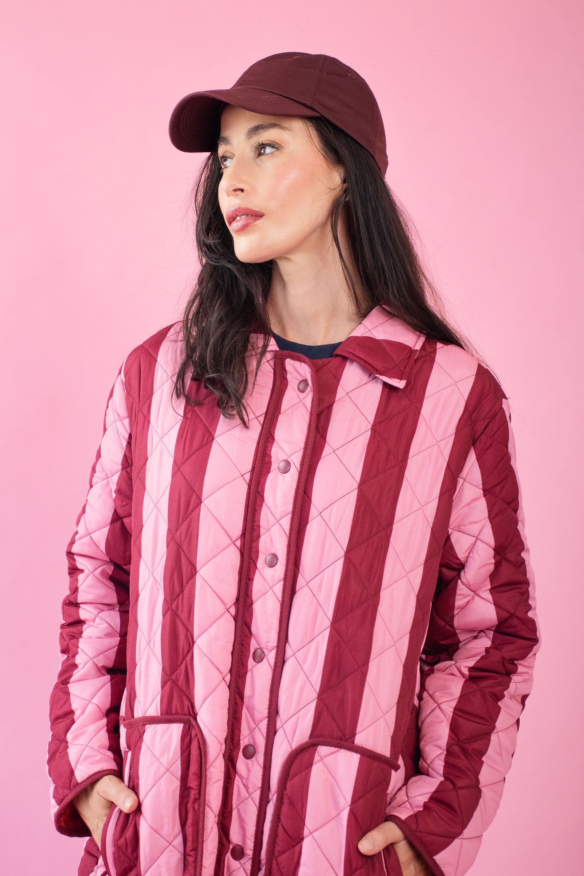 The Maxi Puffer in Burgundy Stripe