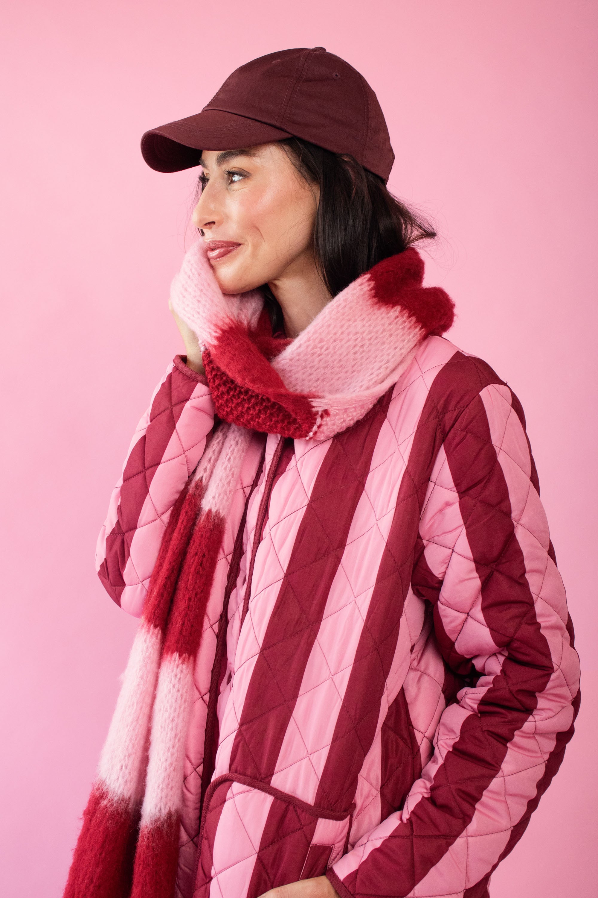 The Maxi Puffer in Burgundy Stripe
