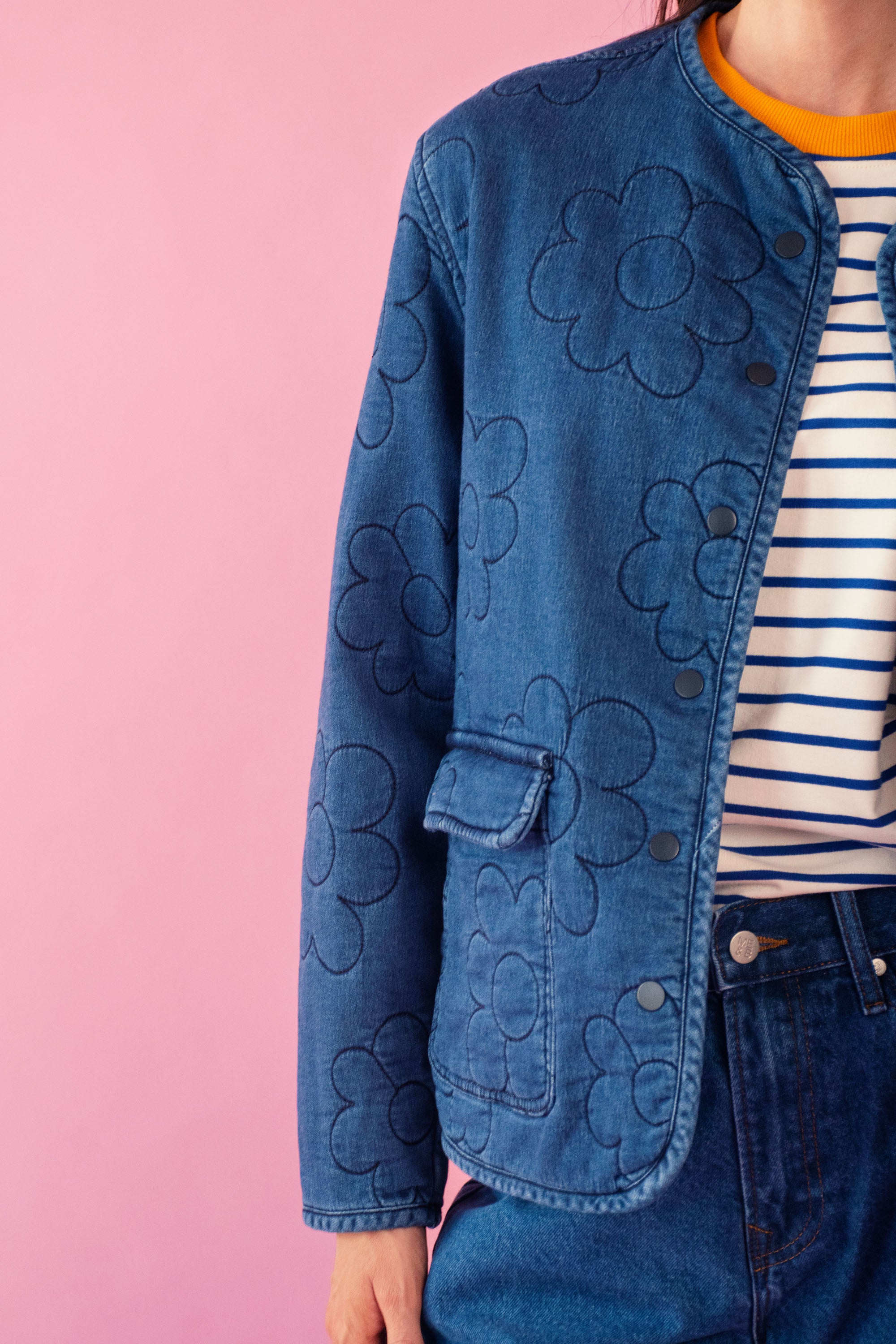 Daisy Quilted Knit Collarless Puffer