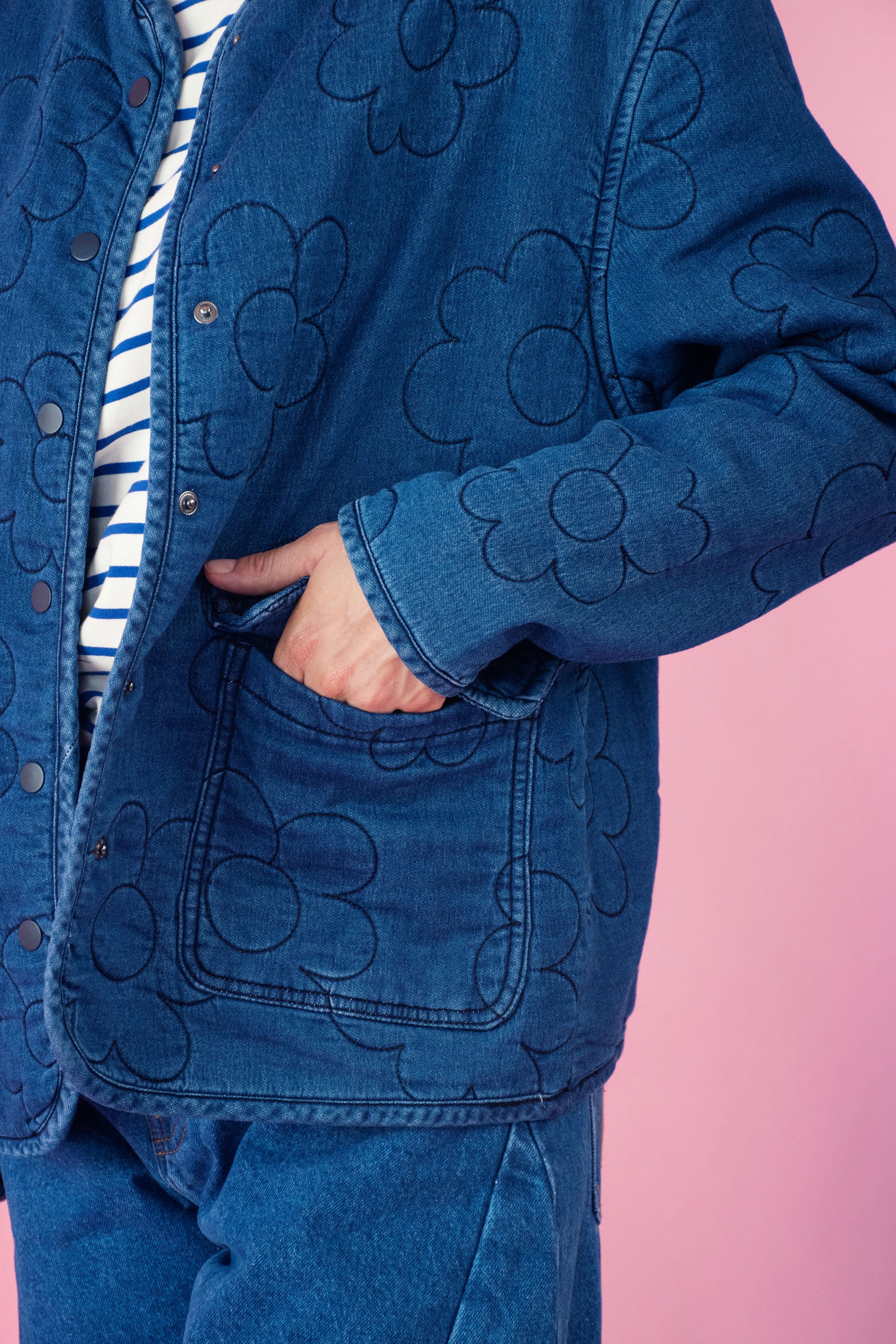 Daisy Quilted Knit Collarless Puffer