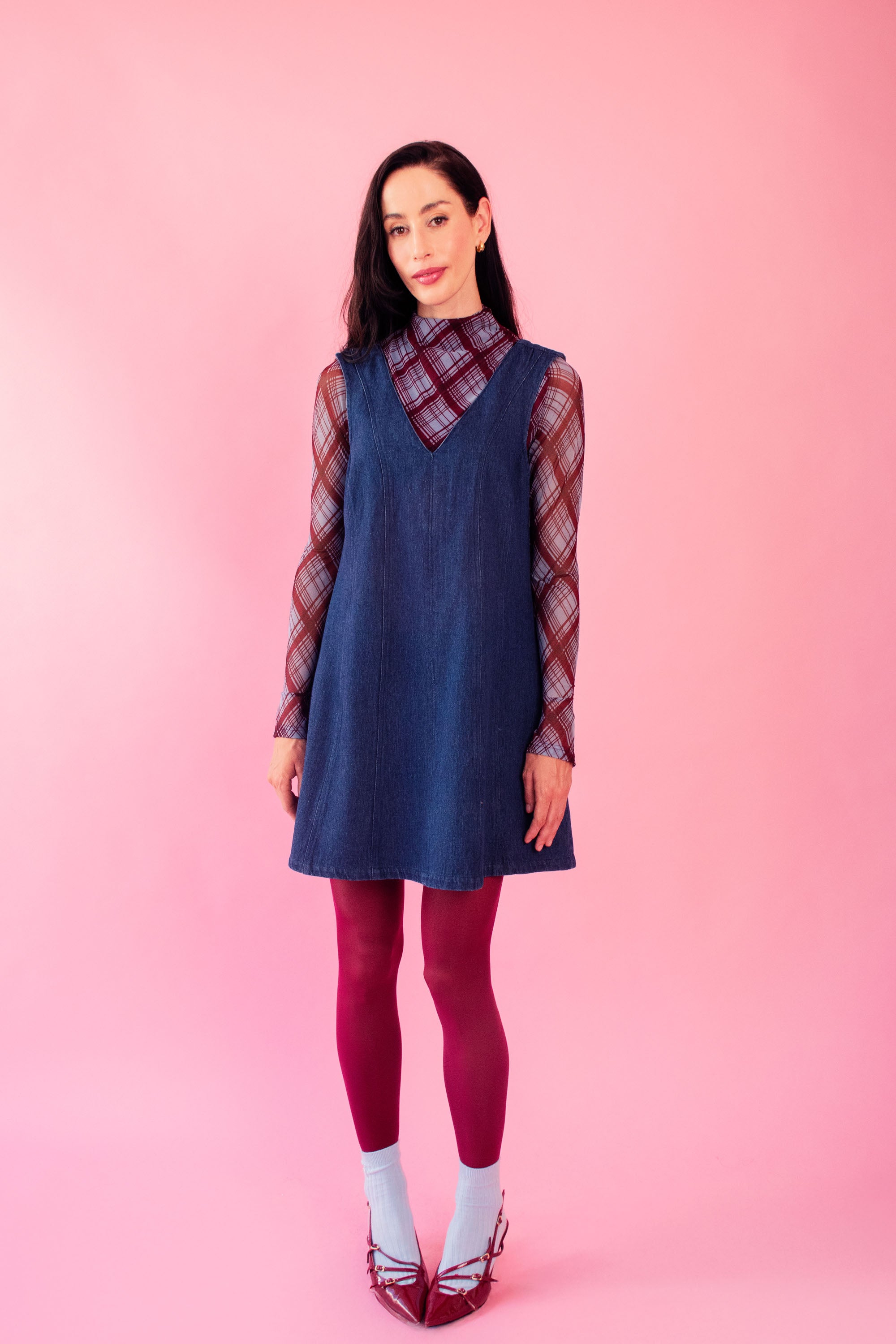 Lined Mesh Top in Diagonal Check