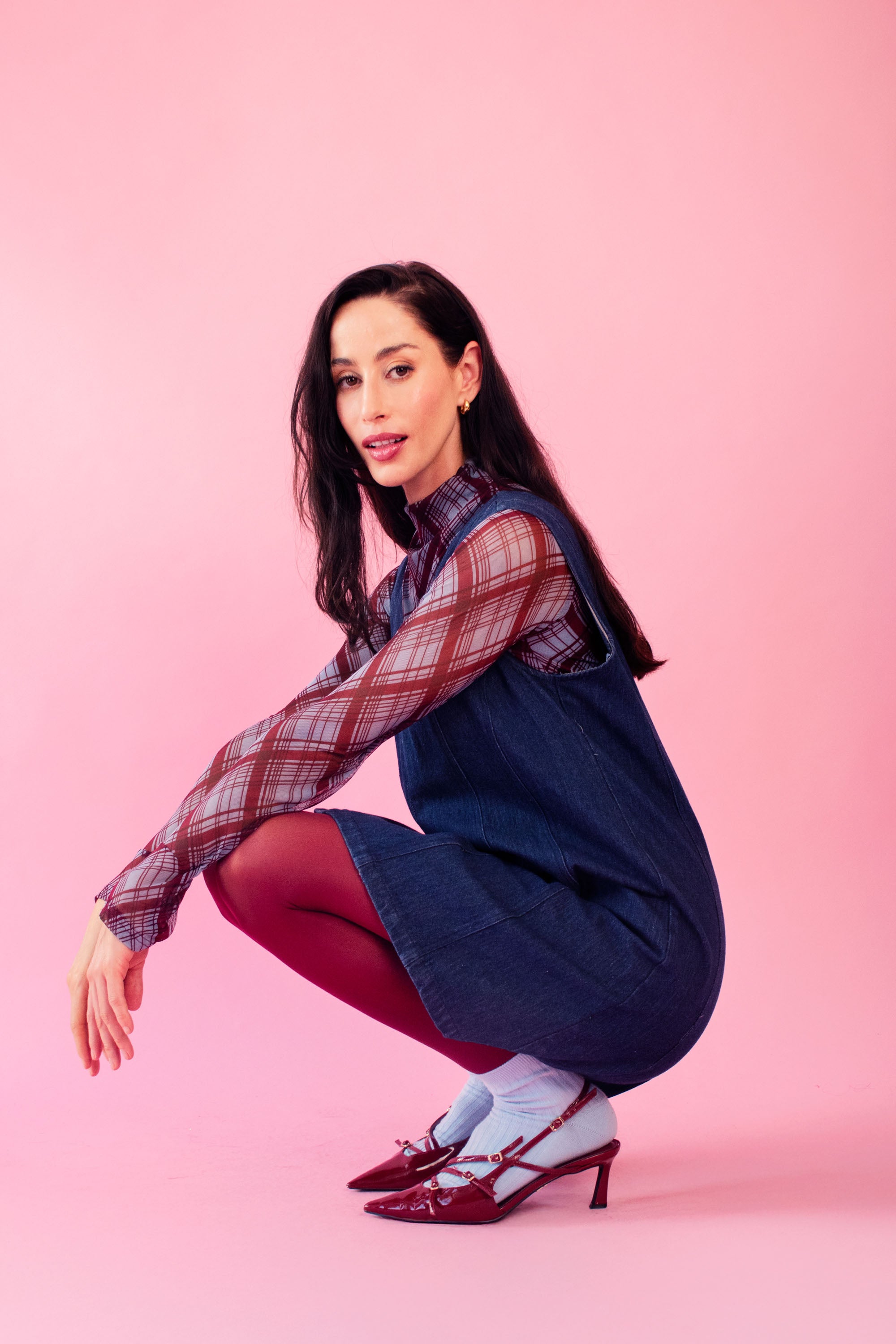 Lined Mesh Top in Diagonal Check
