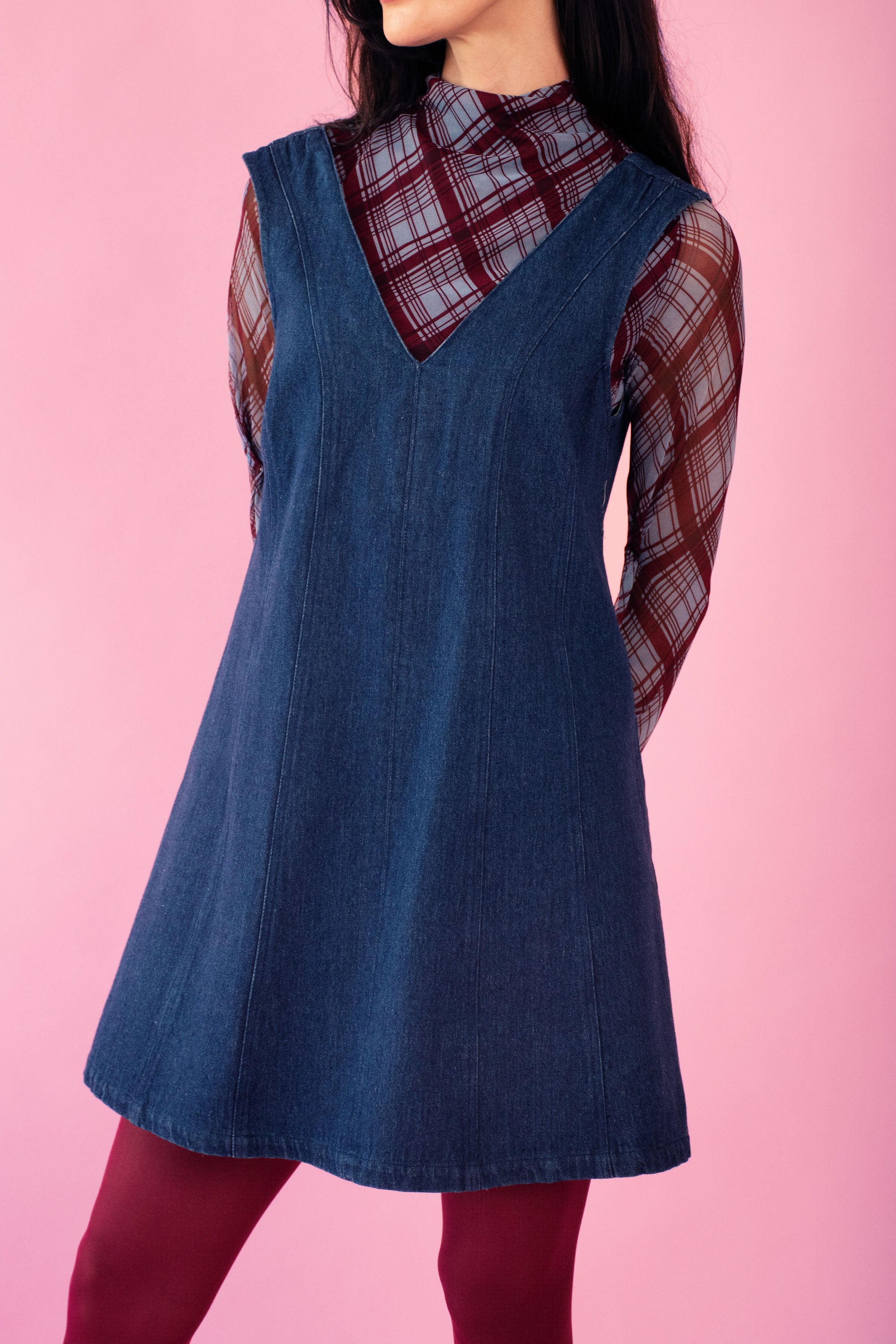 Lined Mesh Top in Diagonal Check