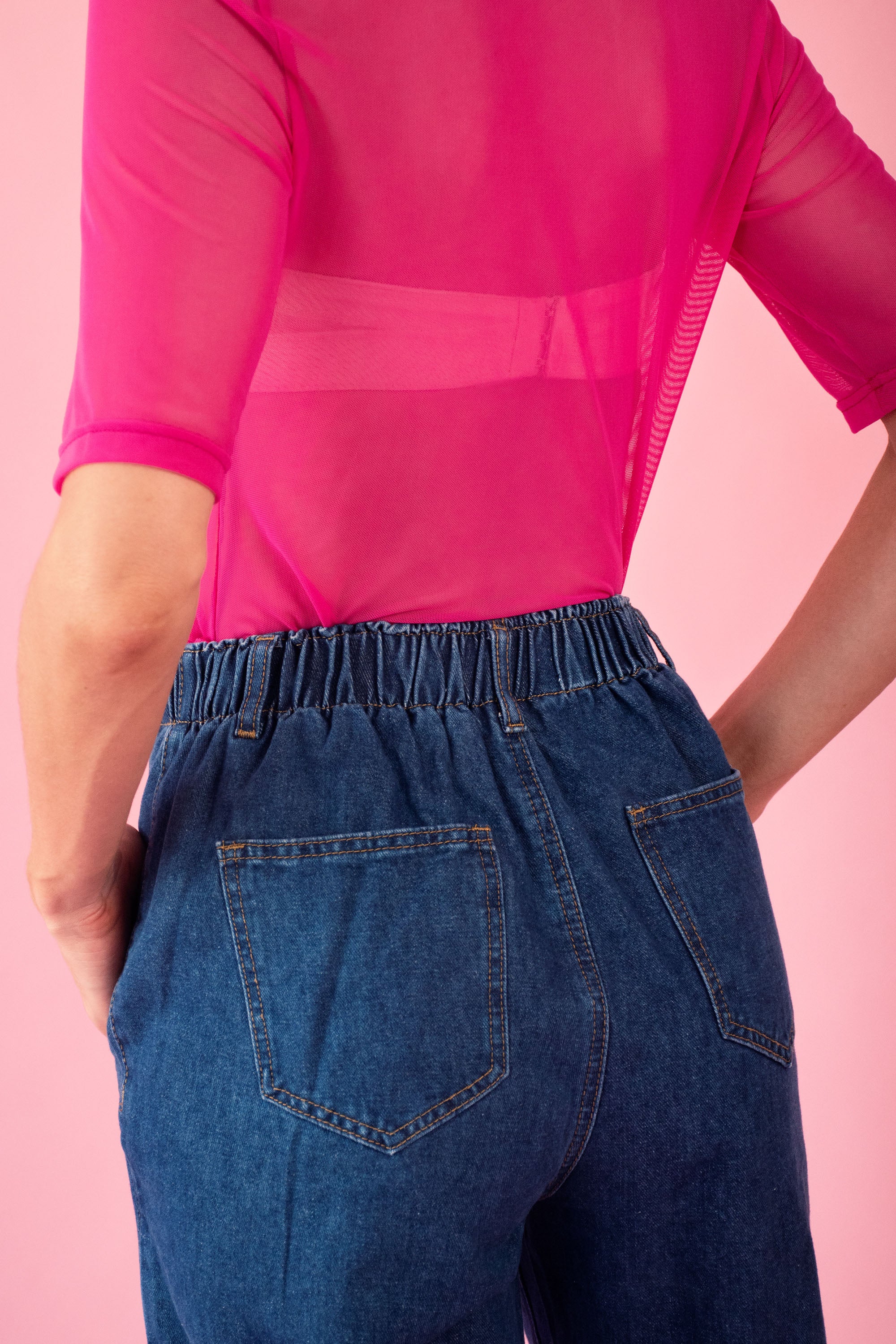 Polo Mesh Three Quarter Sleeve in Pink