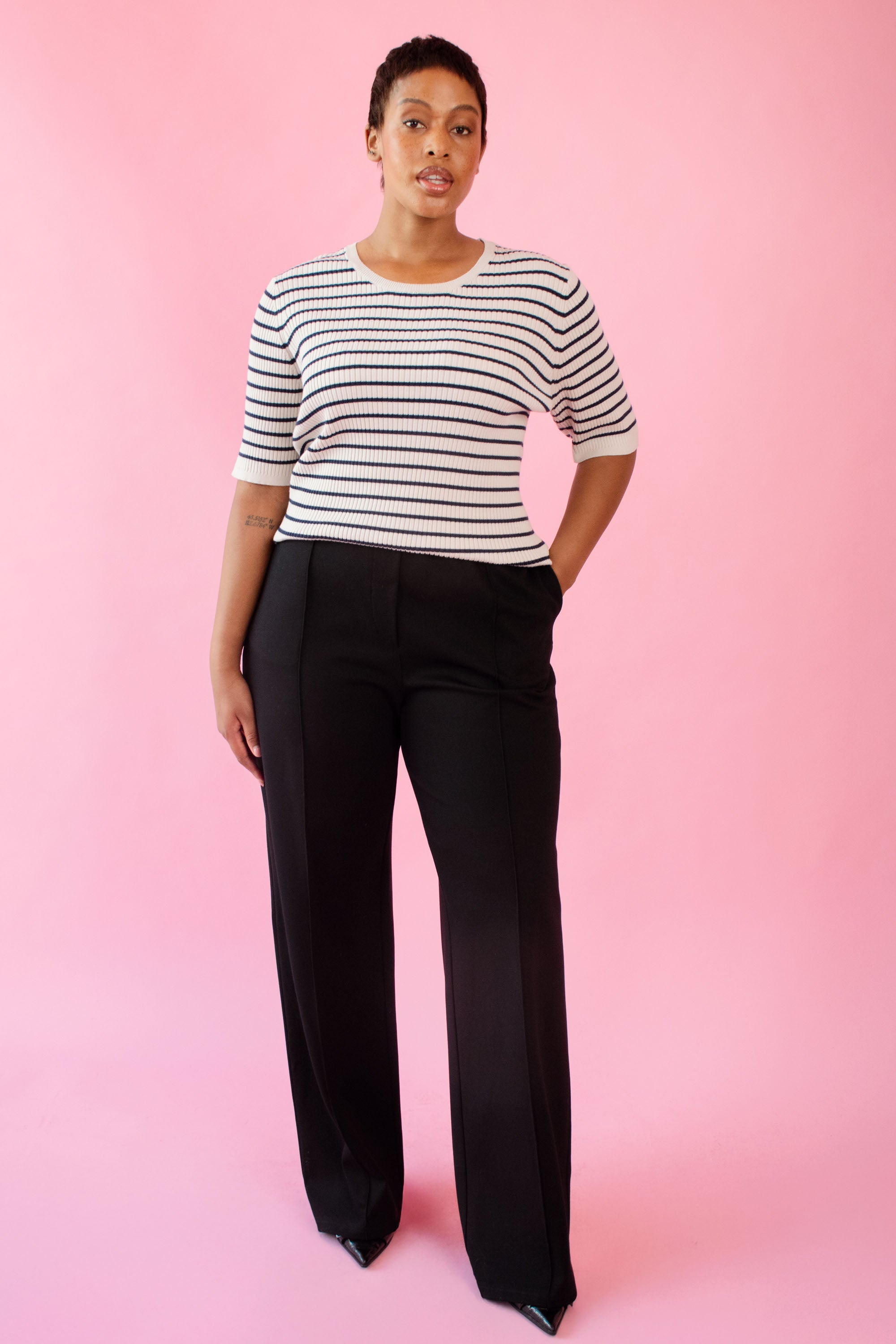 The Stripe Knitwear Basic in Black and Cream