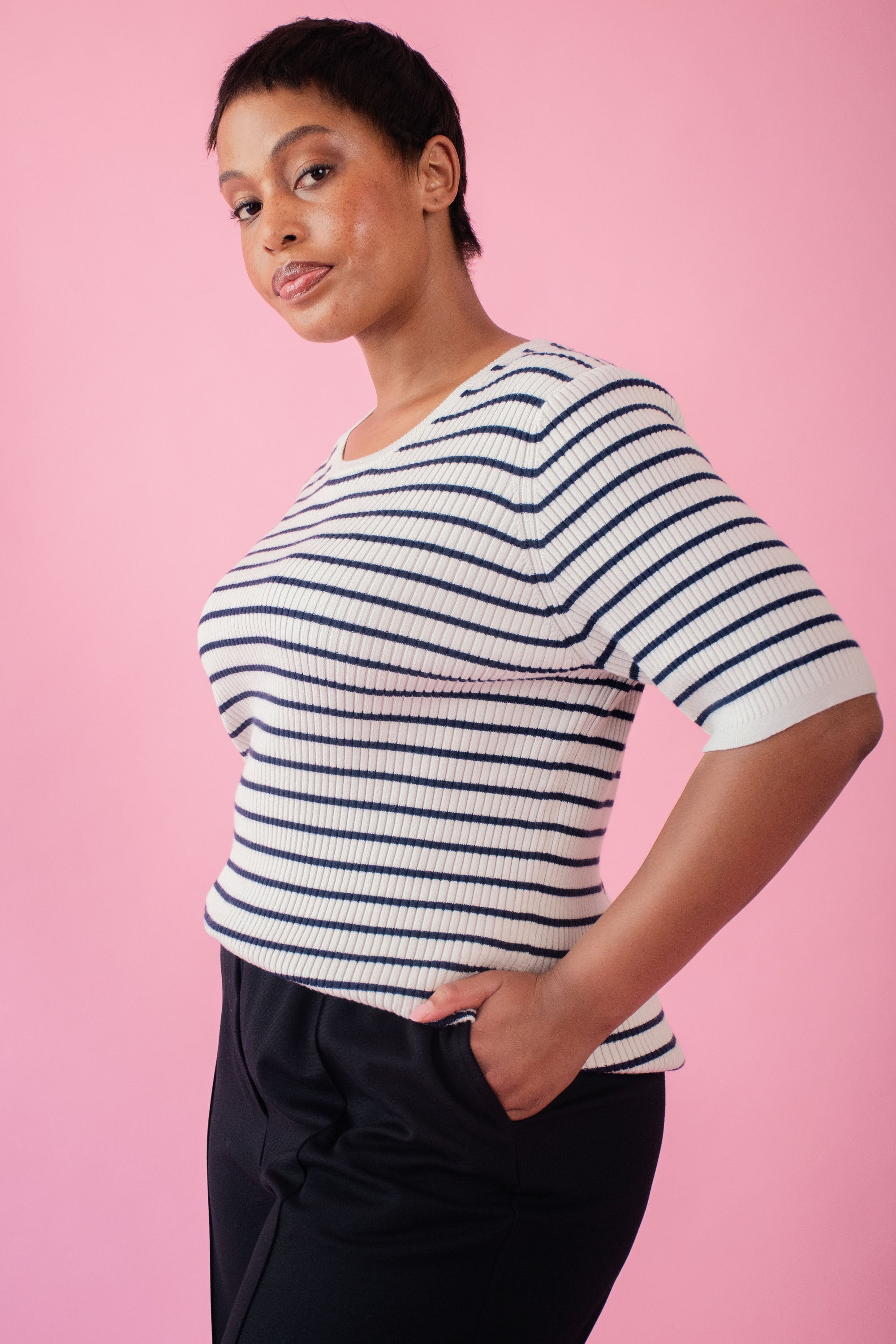 The Stripe Knitwear Basic in Black and Cream