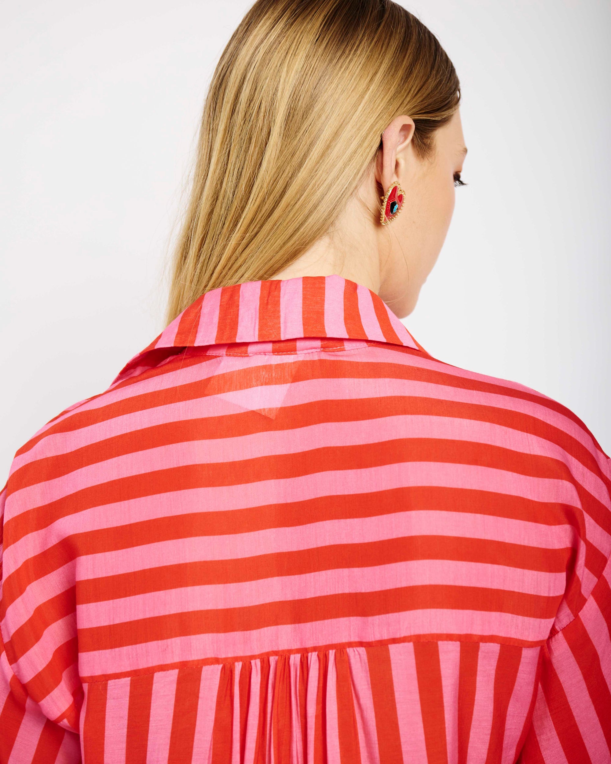 The Bellow Sleeve Shirt in Pink Red Stripe