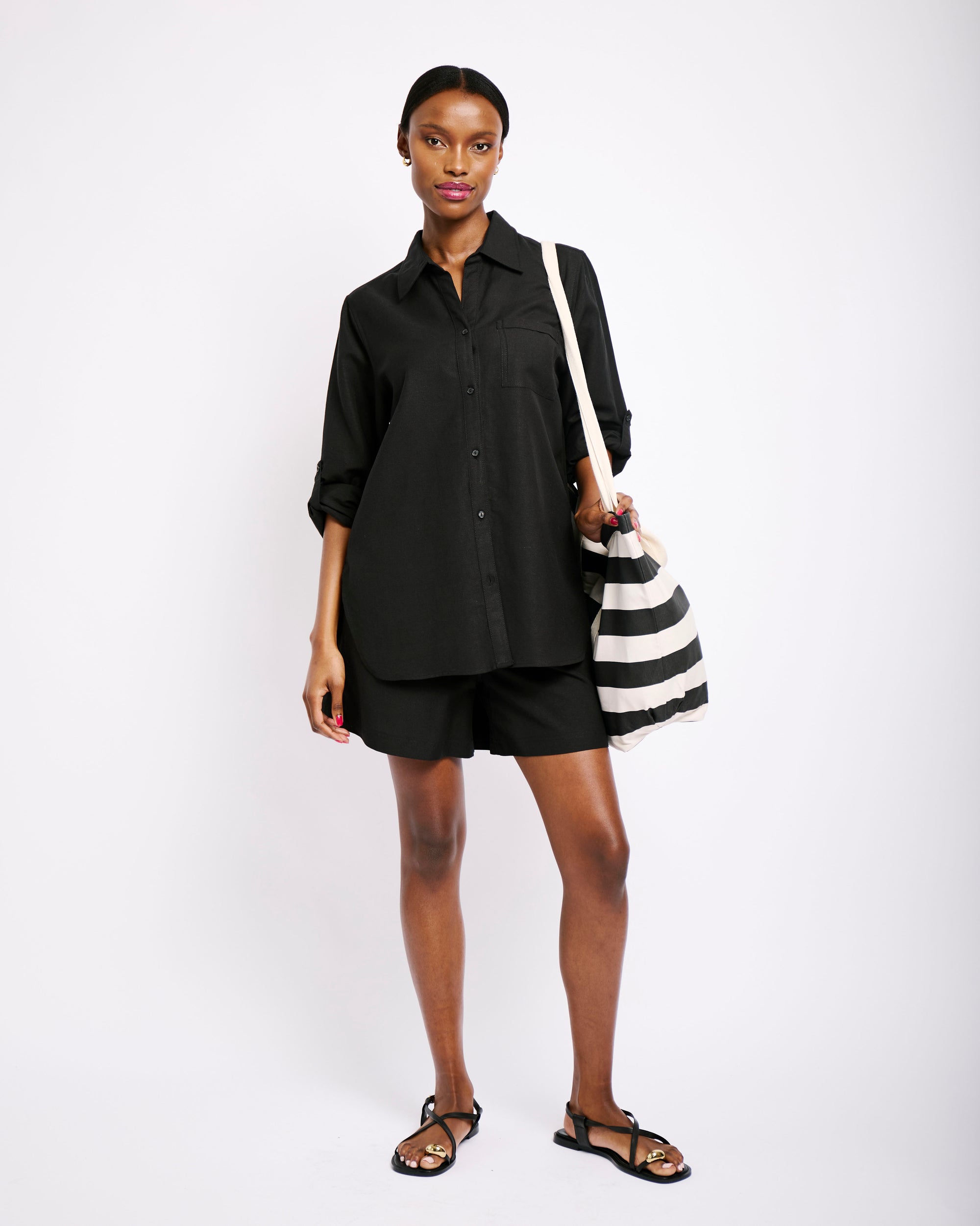 Cotton Beach Tote in Black Stripe