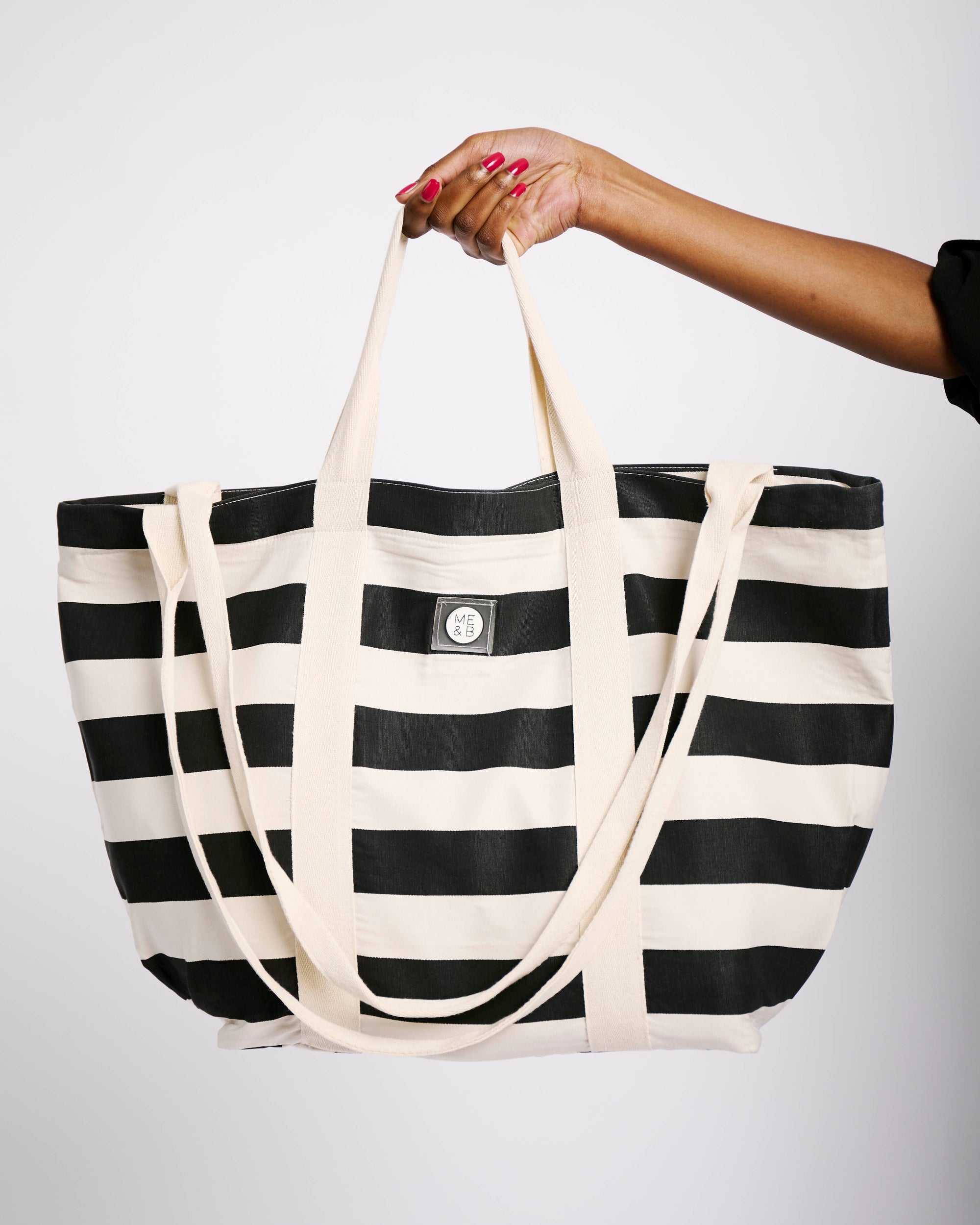 Cotton Beach Tote in Black Stripe