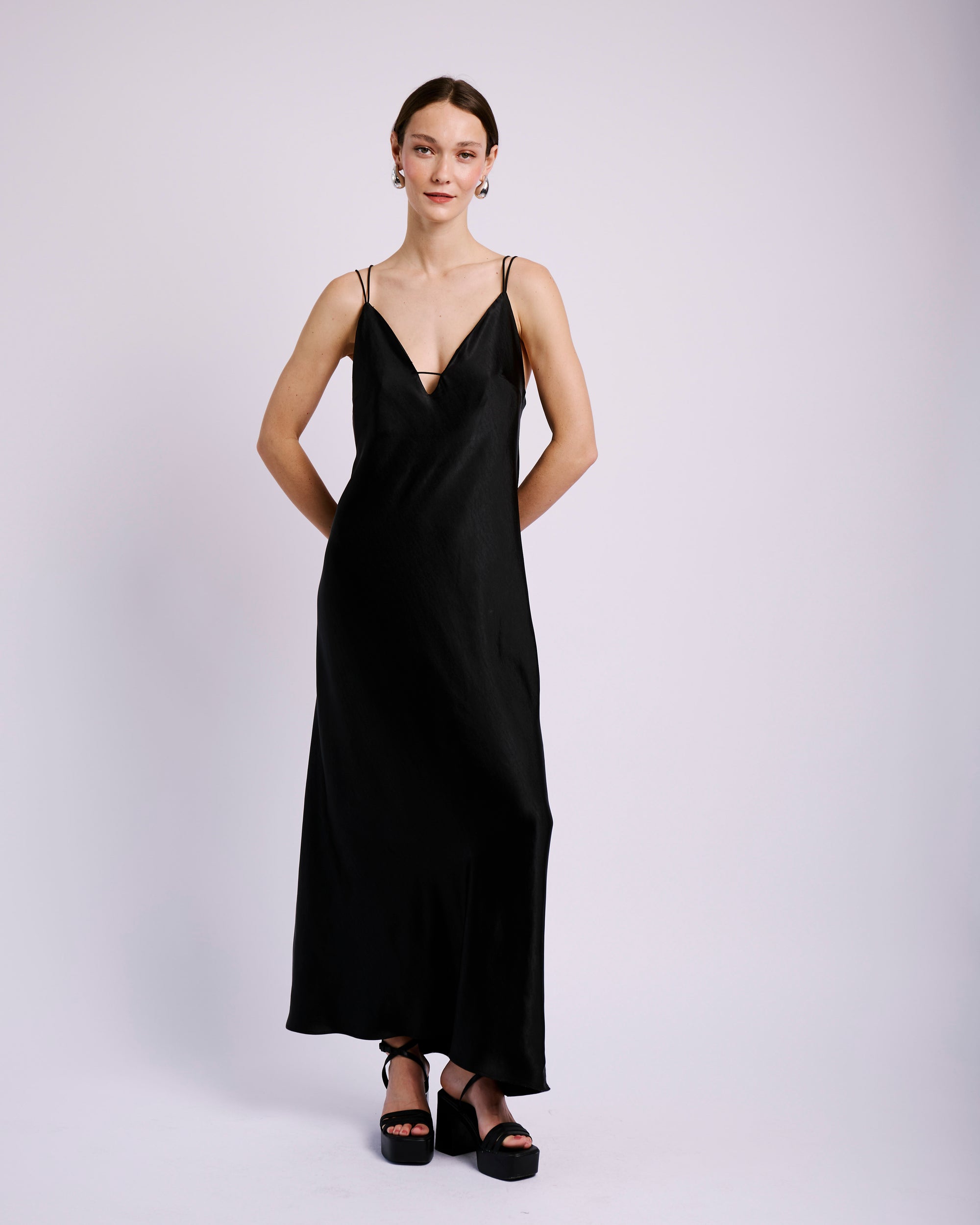 Shock Cord Slip Dress in Black