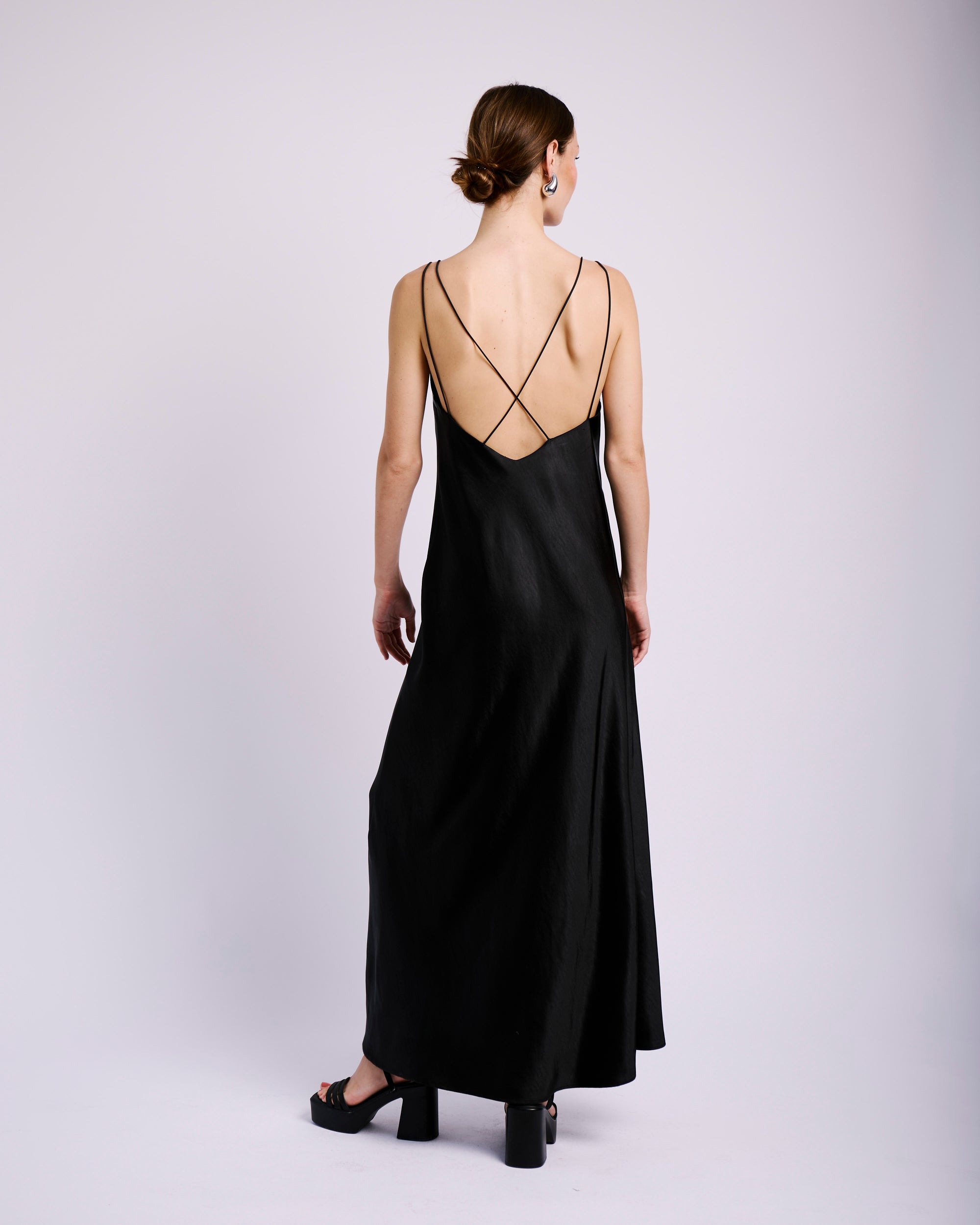 Shock Cord Slip Dress in Black