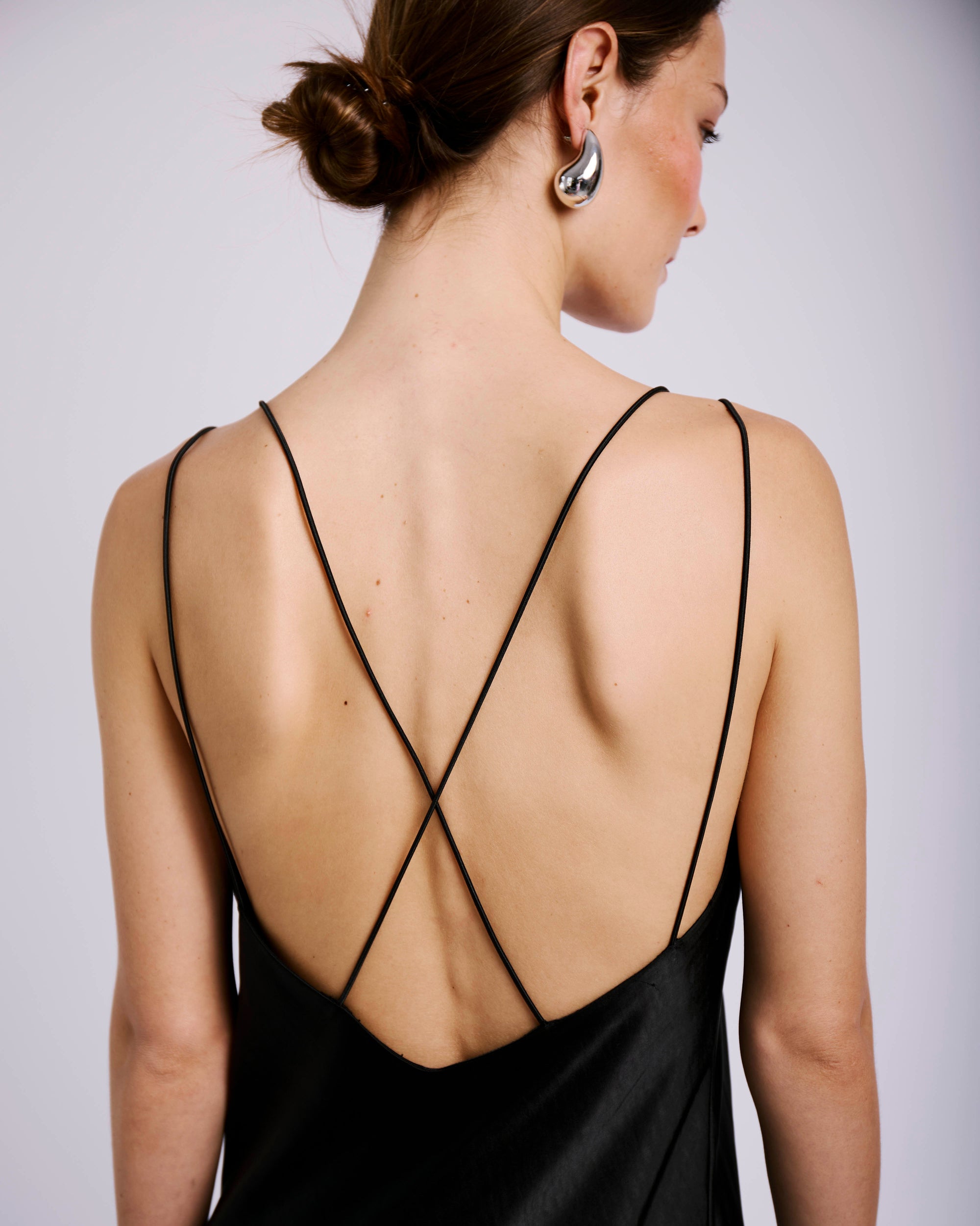 Shock Cord Slip Dress in Black