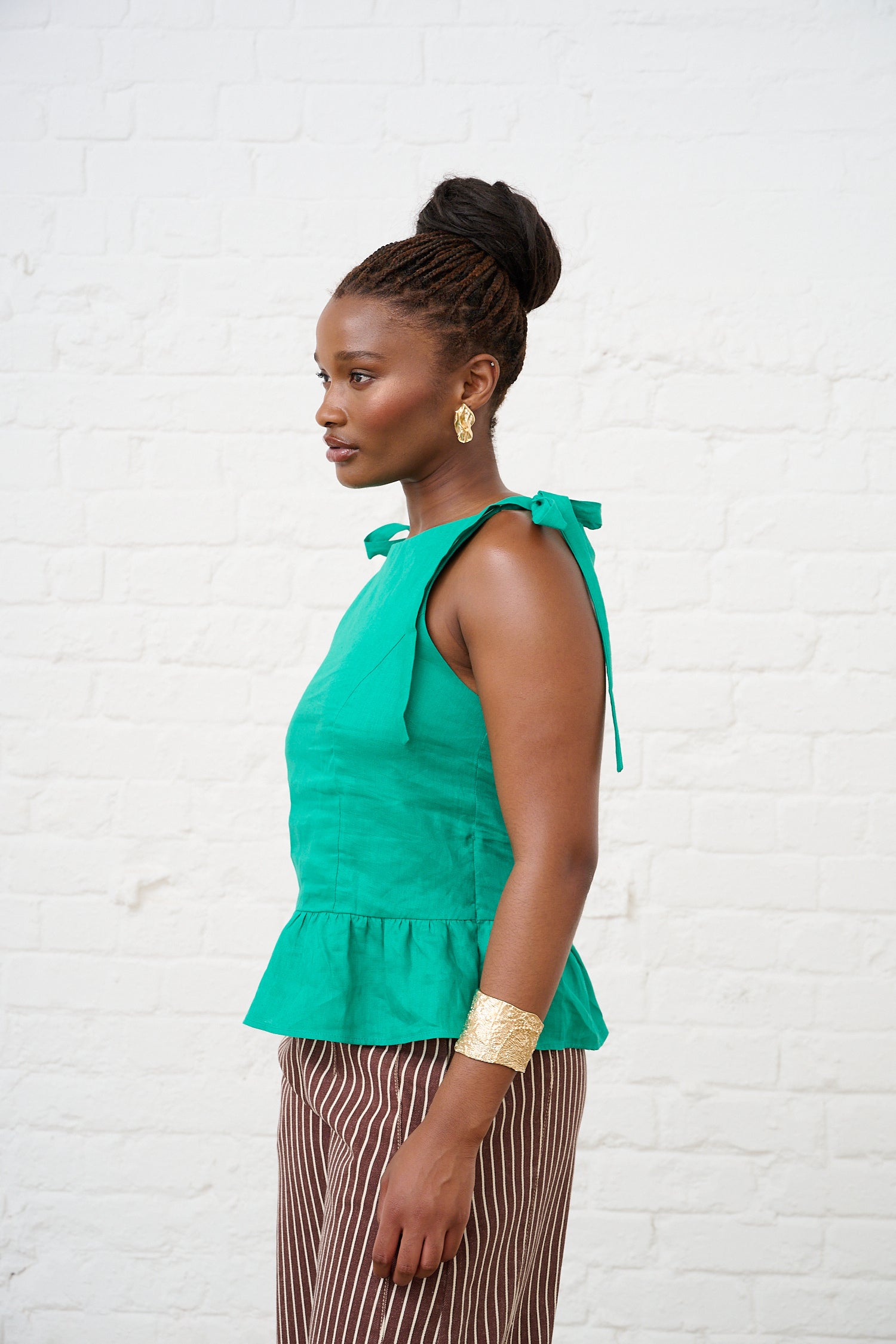 Peplum Panelled Top in Jade Linen – Me&B