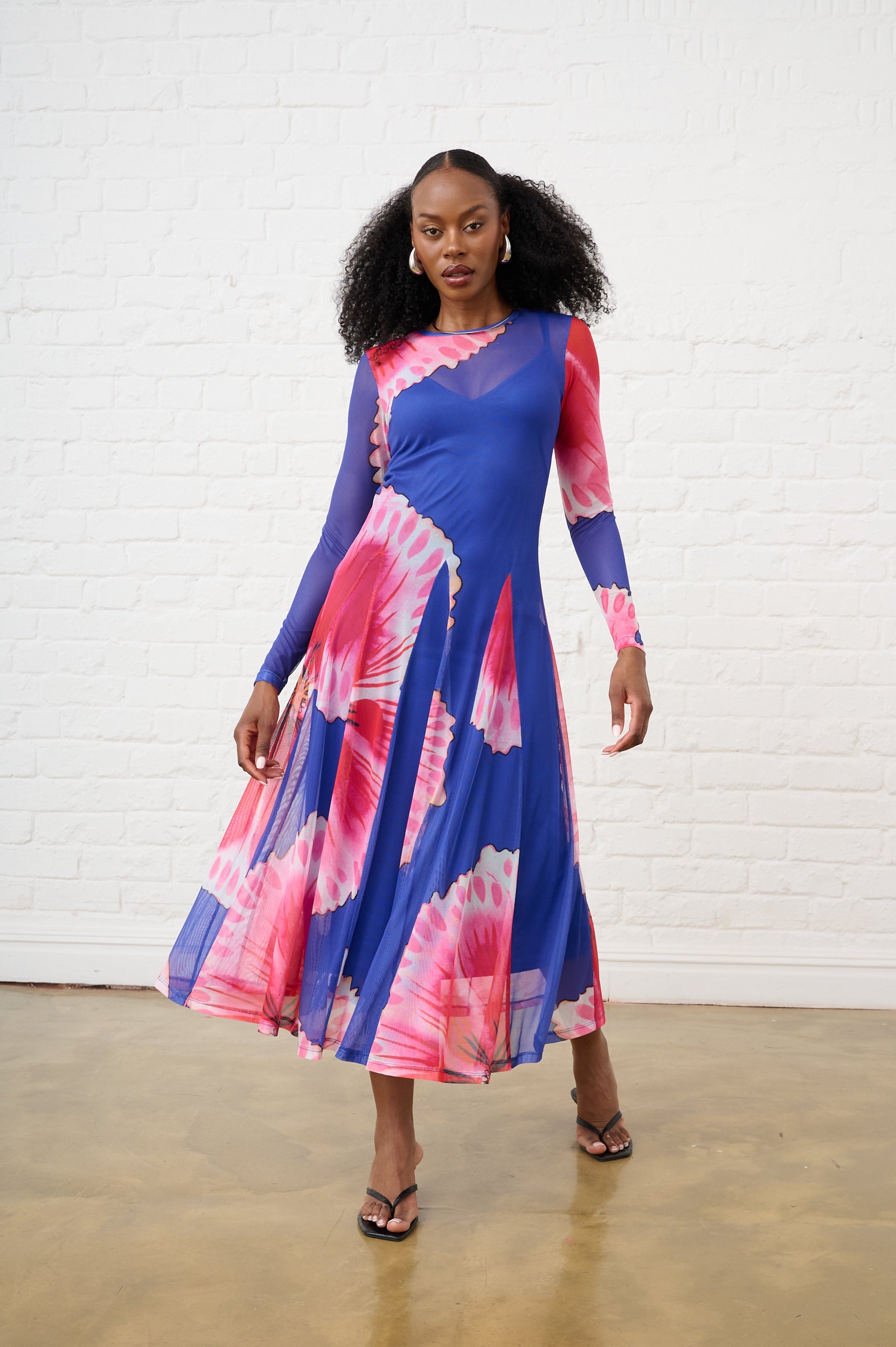 Watercolour Bloom Mesh Godet Dress – Me&B Watercolour Bloom Mesh Godet Dress – Me&B