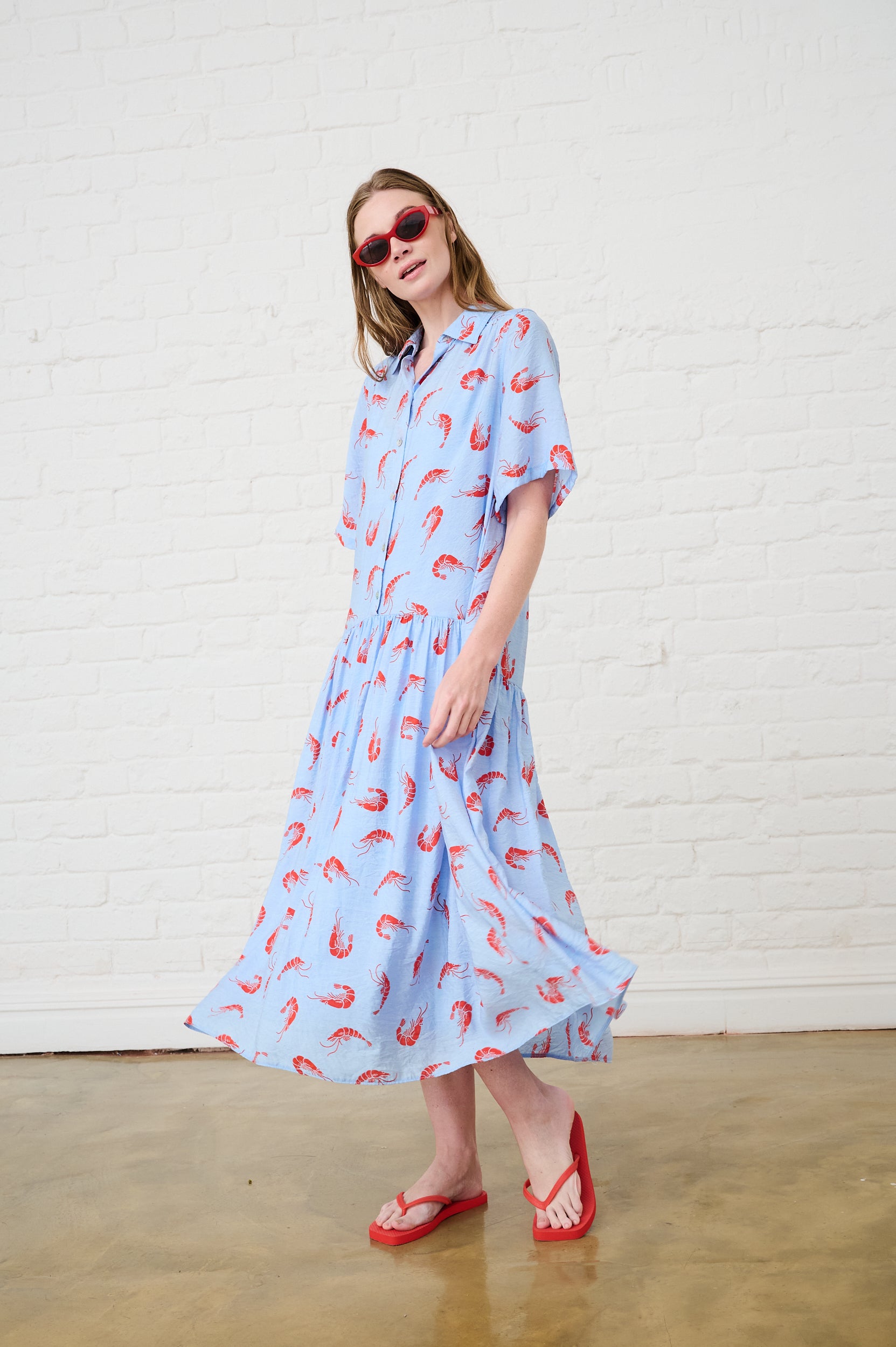 The Dropped Waist Shirtdress in Prawn Print