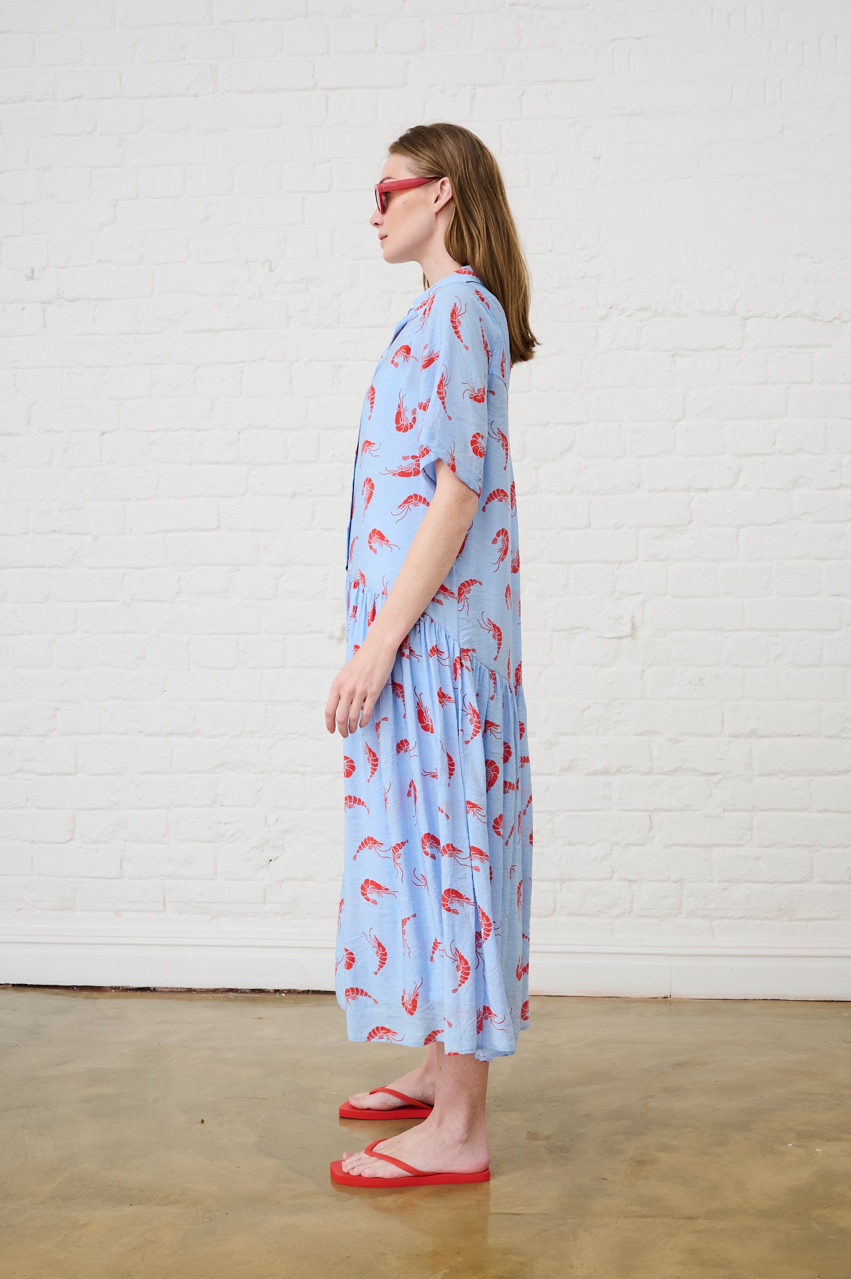 The Dropped Waist Shirtdress in Prawn Print