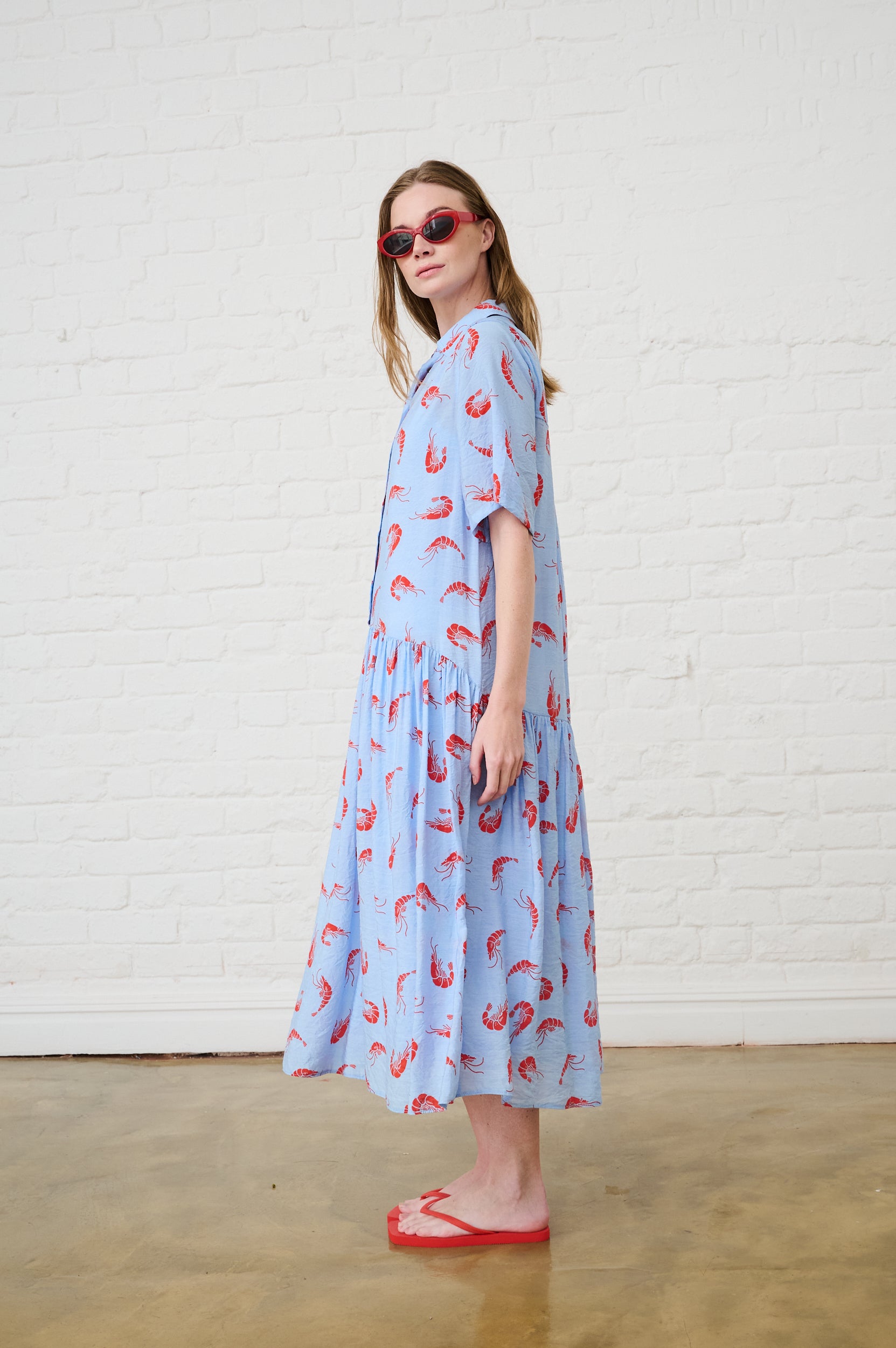 The Dropped Waist Shirtdress in Prawn Print