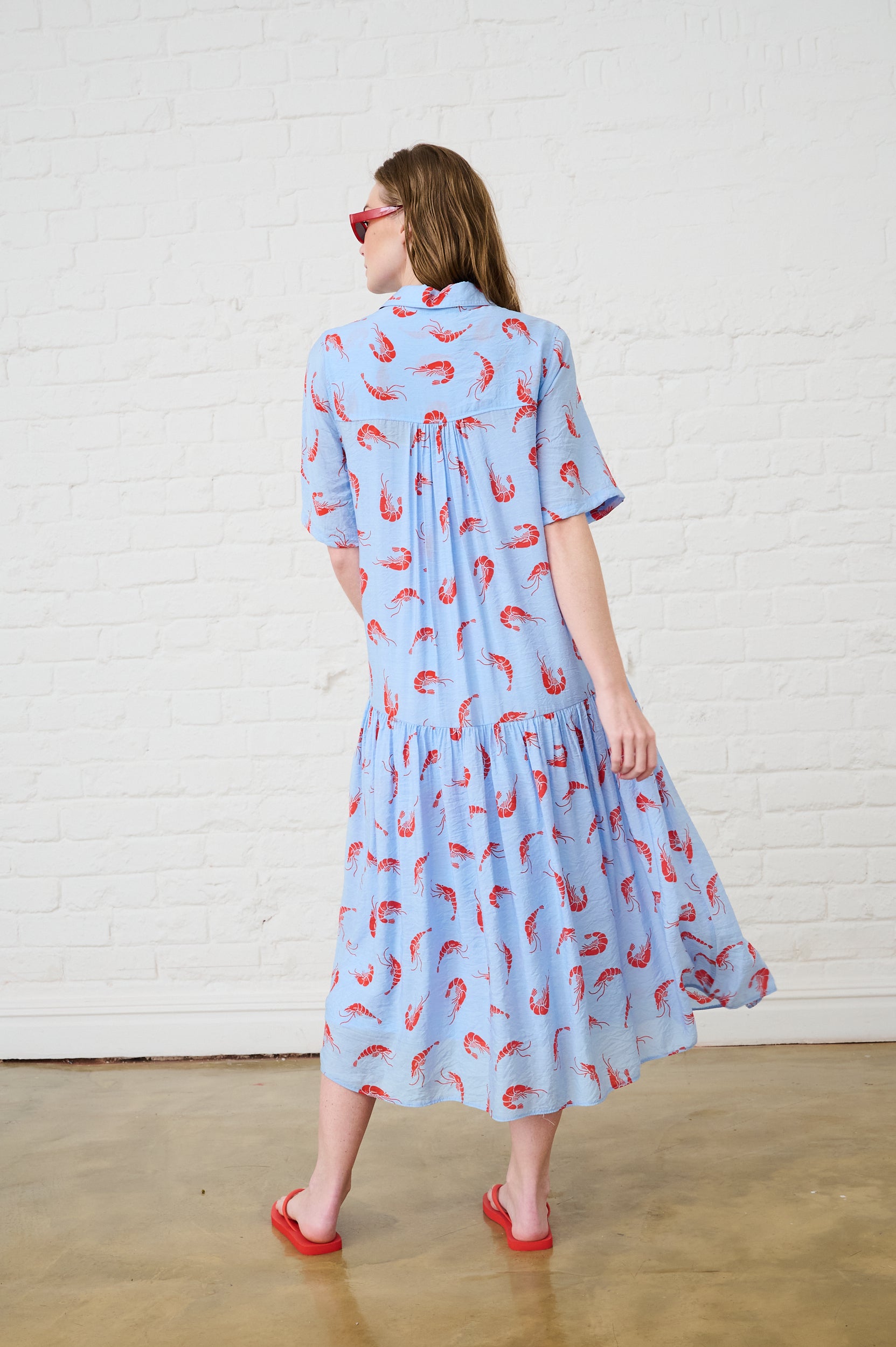 The Dropped Waist Shirtdress in Prawn Print