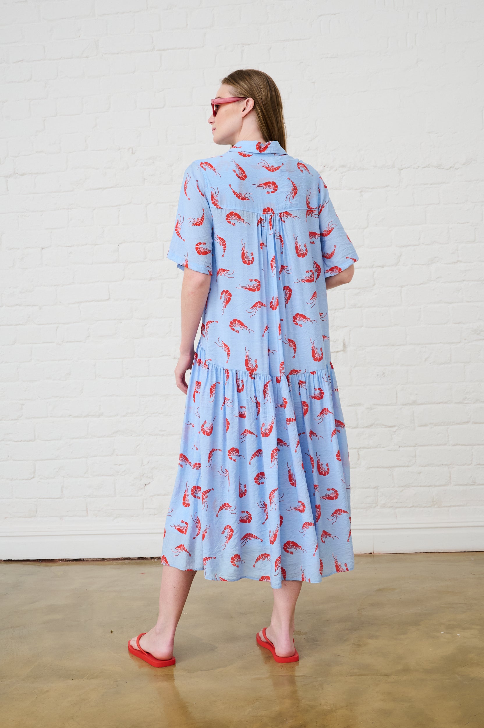 The Dropped Waist Shirtdress in Prawn Print