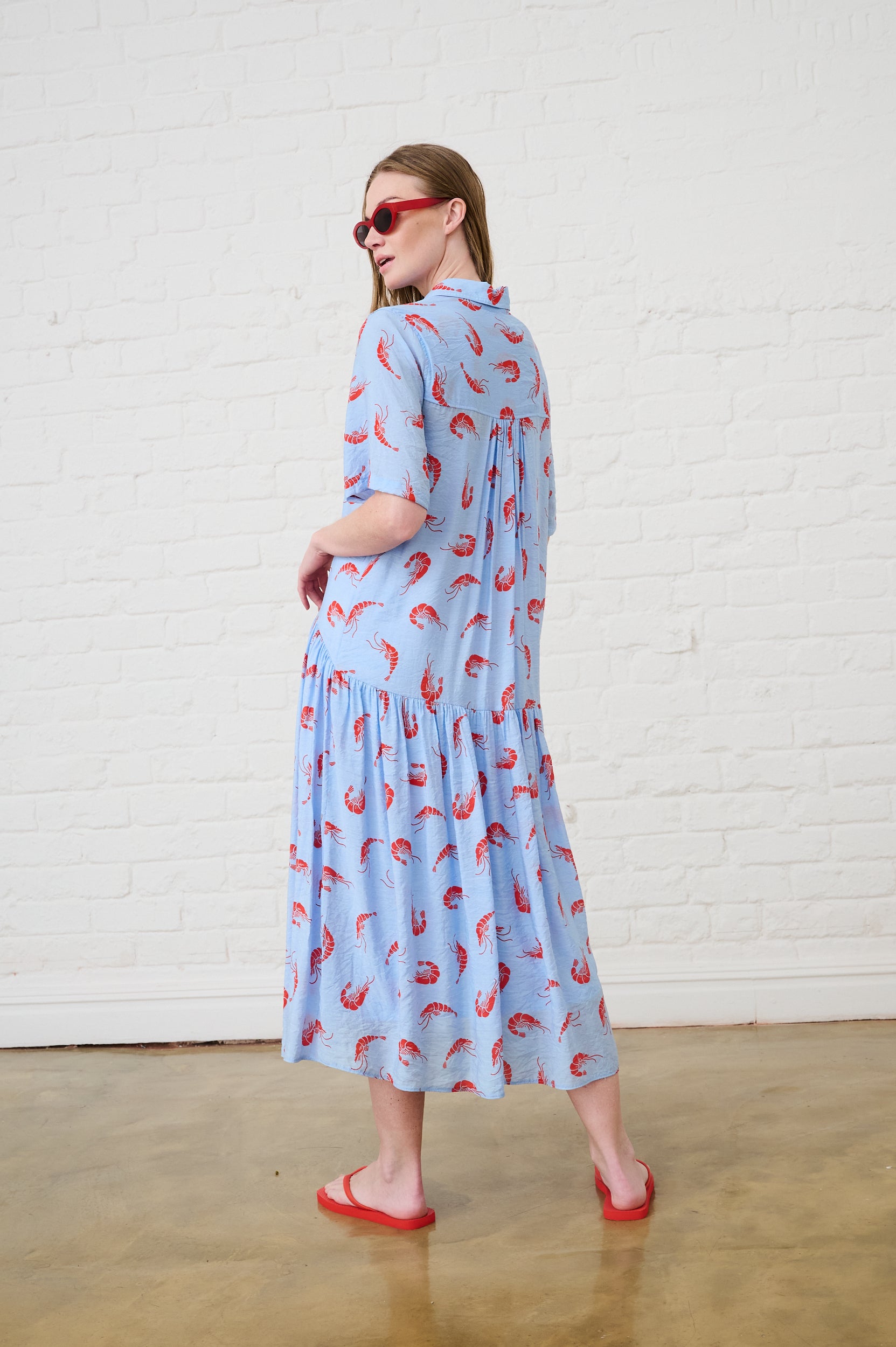 The Dropped Waist Shirtdress in Prawn Print