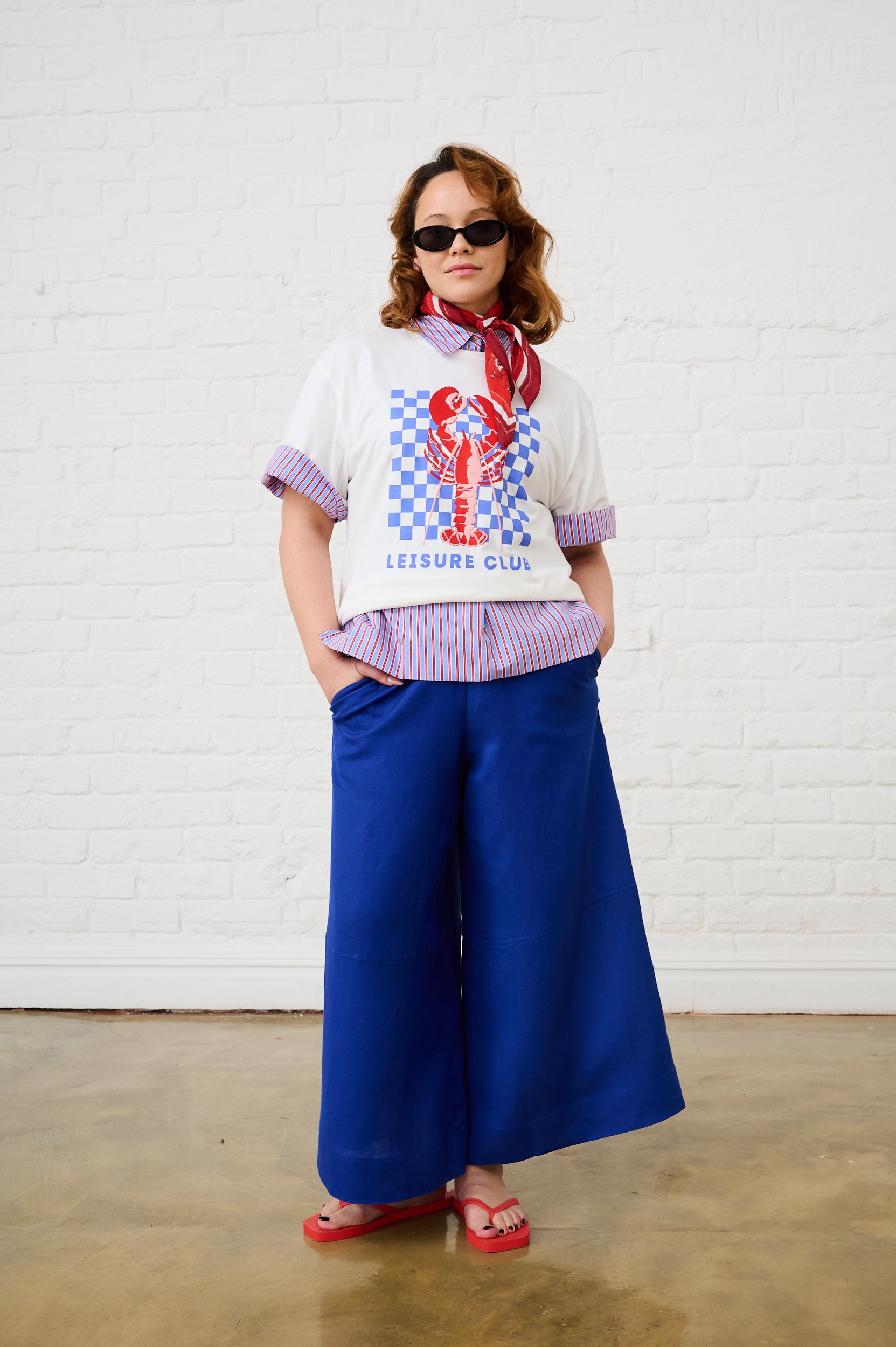 Cotton Boxy Shirt in Blue/Red Stripe